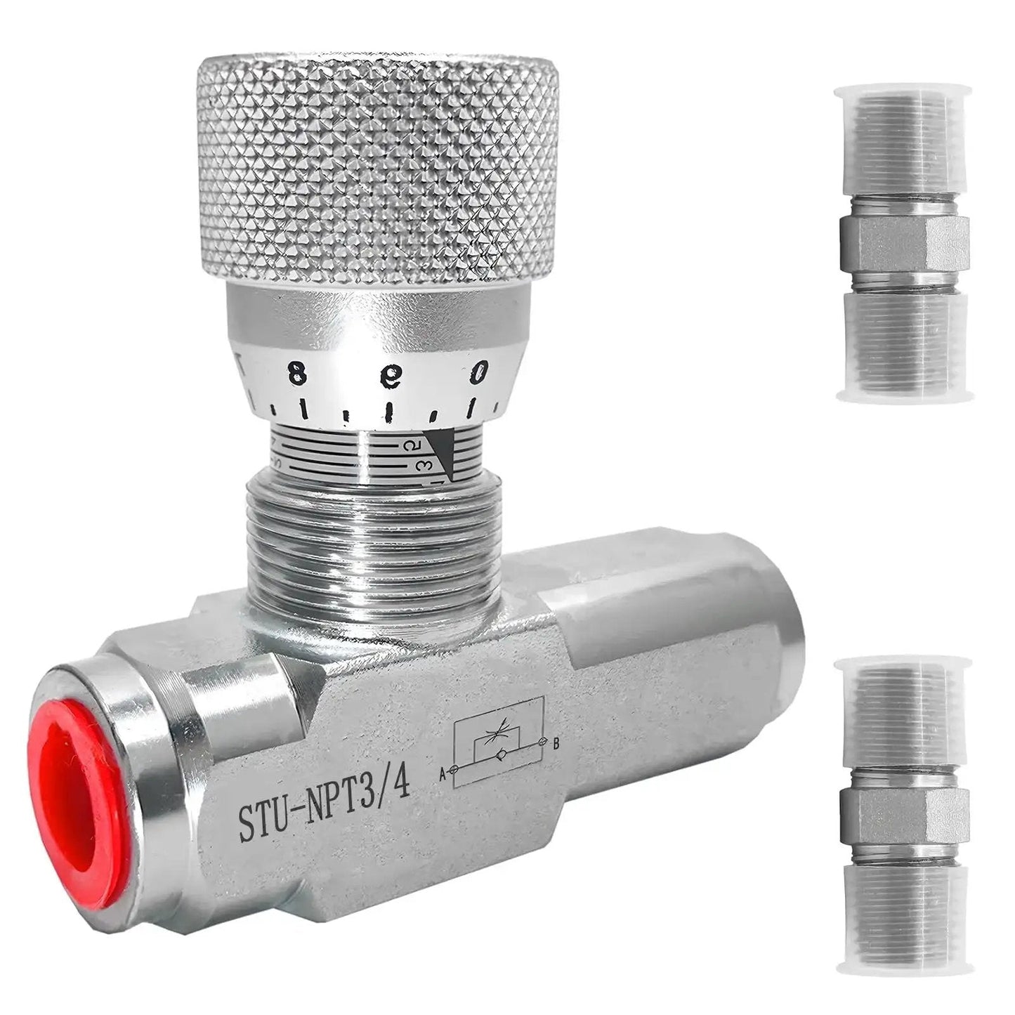 Three Quarter Inch Pro Grade Hydraulic Flow Control Valve Kit with Two Three Quarter Inch Male Adapters, Carbon Steel