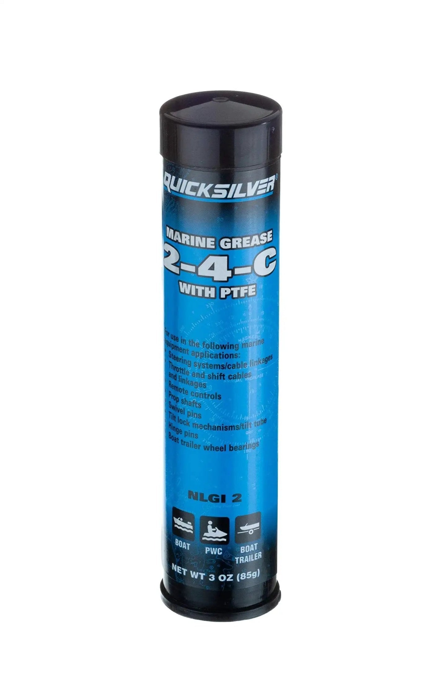 All Purpose Marine Grease With PTFE 2 To 4 C NLGI 2 For Steering Cables Throttle Shift Remote Controls Prop Shaft And Swivel Pins Water Resistant 3 Oz Cartridge By Quicksilver LongLasting Formula For Salt Water Boats And Harsh Marine Environments.