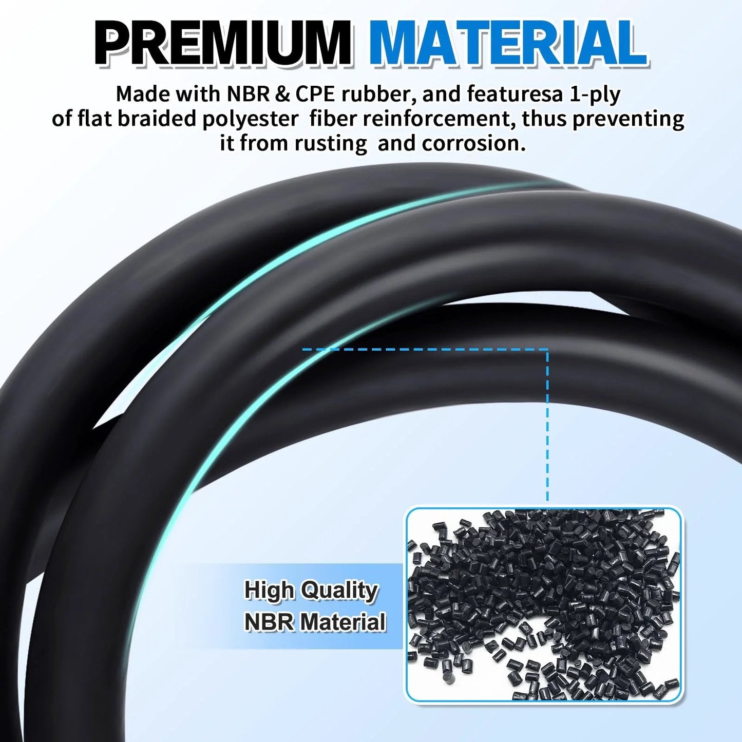 Close-up view of Three Eighths Inch ID Transmission Oil Cooler Hose 10 Feet Long 300 PSI Working Pressure 1800 PSI Burst SAE J1532