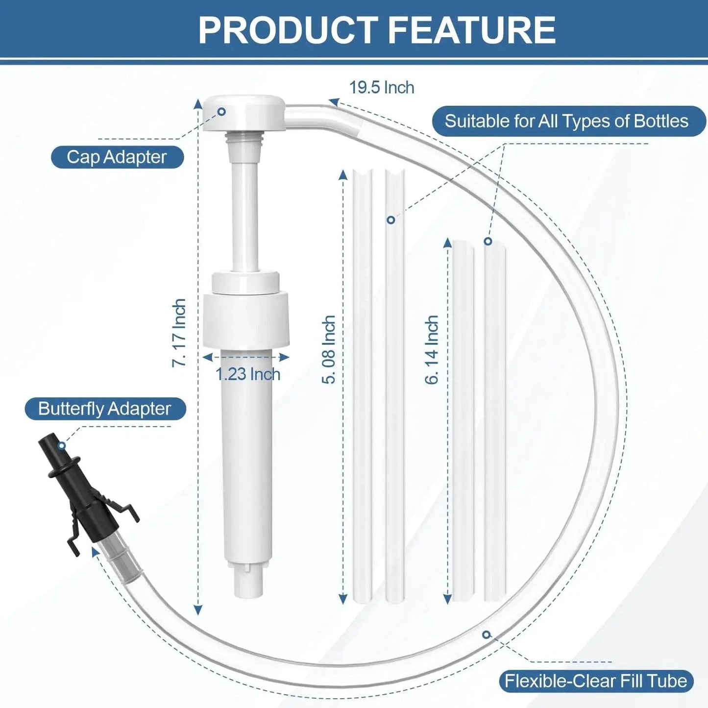 Illustration of Two Pack Fluid Pump For Quart Bottles With 10cc Stroke And 3rd Hand Adapter showing dimensions and components.