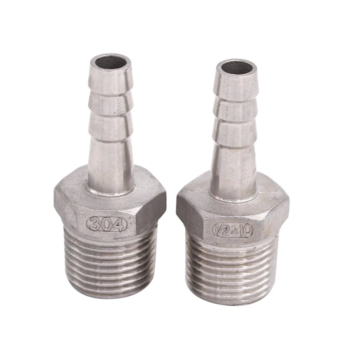 Stainless Steel Three Eighths Inch Hose Barb To One Half Inch NPT Male Fittings Pack Of Two For Home Brewing