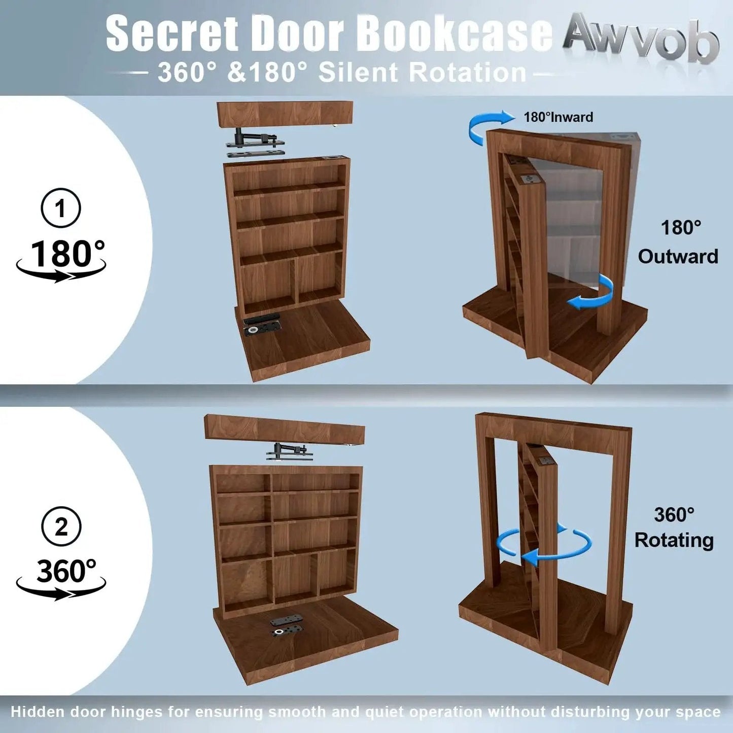 Hidden Door Hinge With Dual Bearing Design For Secret Doors Murphy Door Bookcase Installations shown in open position