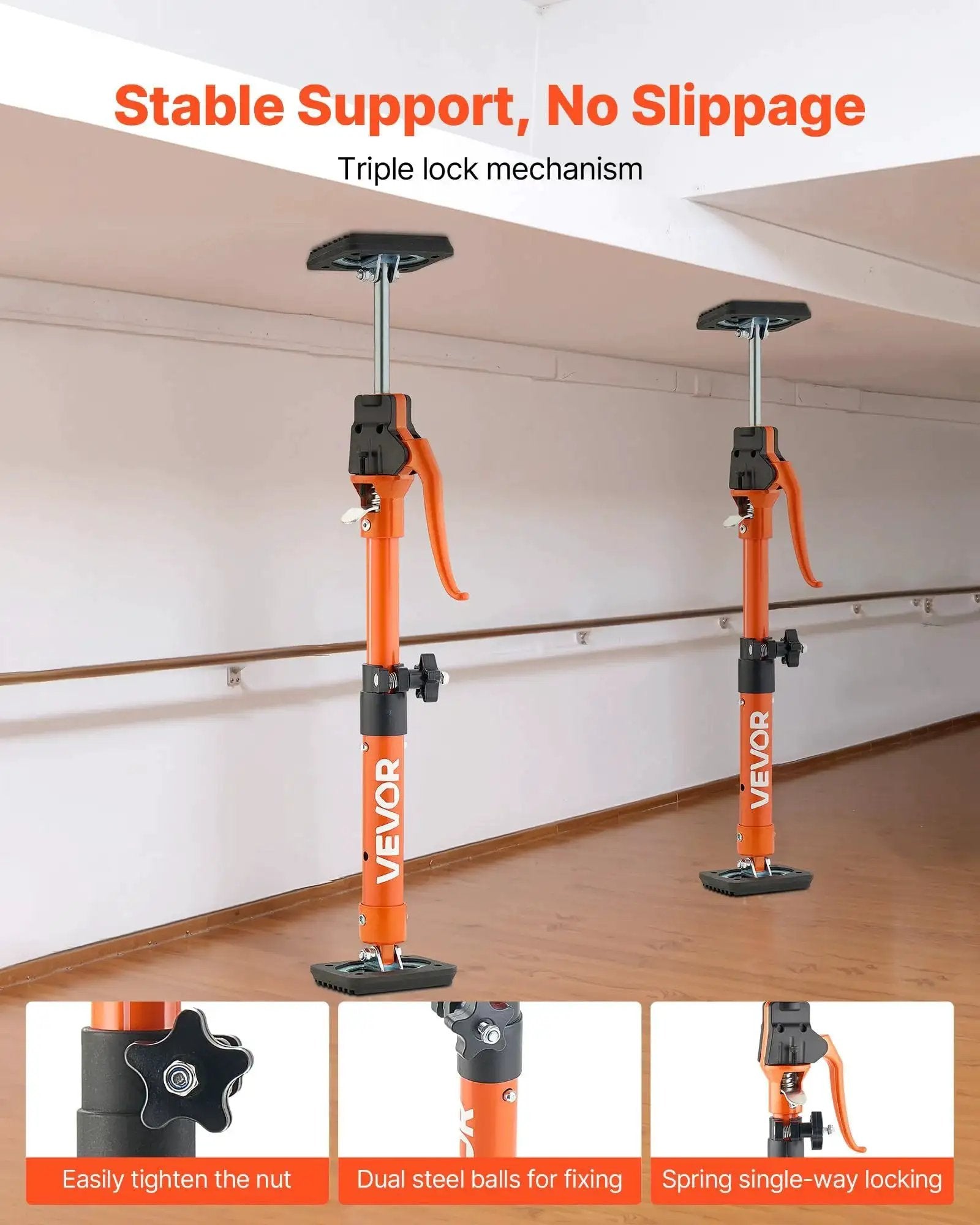 Telescoping Cabinet Jack Support Pole 2-Pack, 15.75-23.6 Inches 220 Lb Capacity installed under ceiling for support