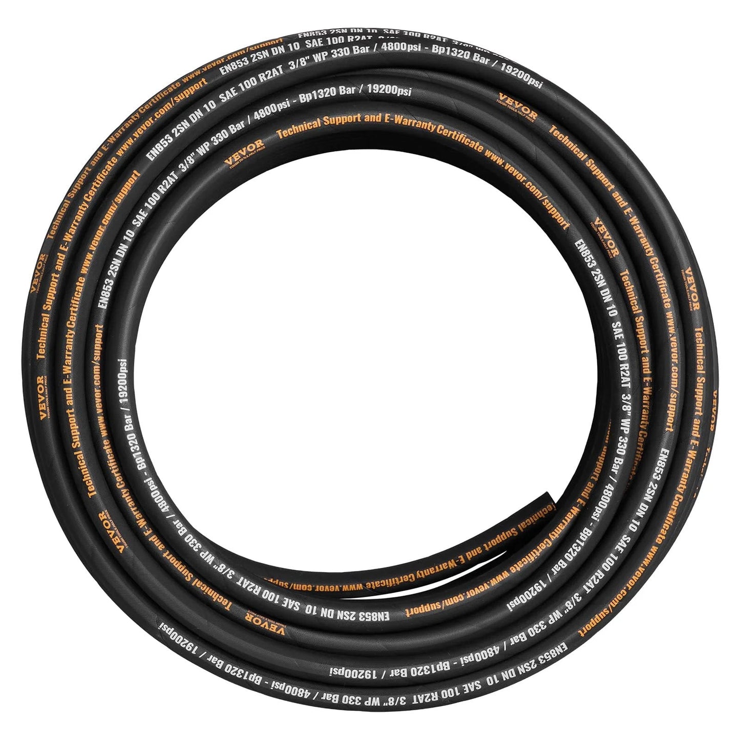 Coiled Hydraulic Hose Three Eighths Inch By One Hundred Feet, 4800 PSI, Dual High Tensile Steel Wire Braid, Flexible Bulk Rubber Oil Hose