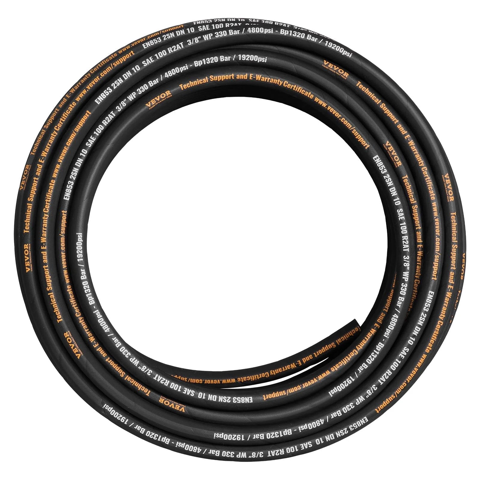 Coiled Hydraulic Hose Three Eighths Inch By One Hundred Feet, 4800 PSI, Dual High Tensile Steel Wire Braid, Flexible Bulk Rubber Oil Hose