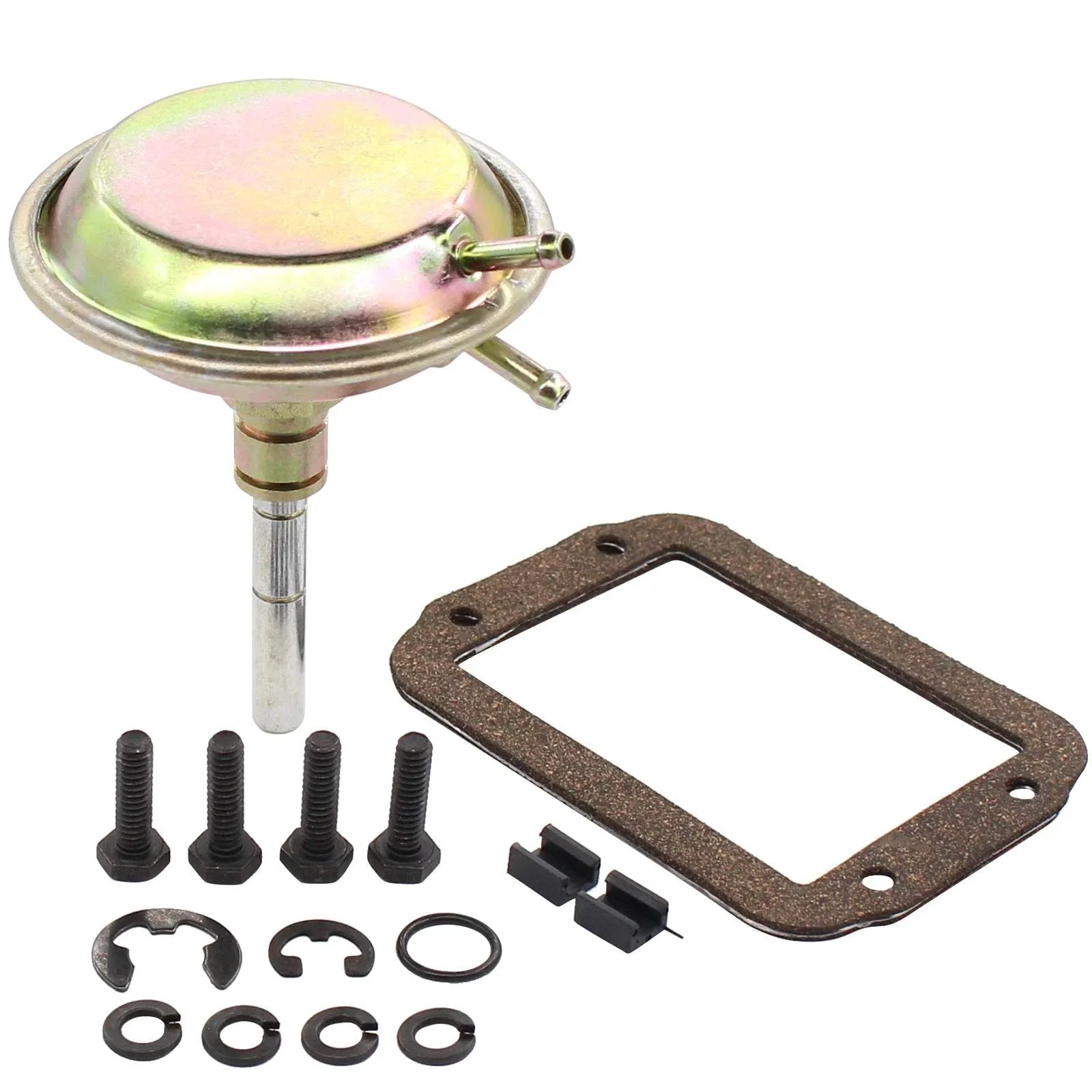 Front 4WD Vacuum Actuator For Dodge Ram 1500 1994 Through 2001 Ram 2500 1994 Through 2002 Ram 3500 1994 Through 2002 Ramcharger 1990 Through 1993 Jeep Cherokee 1991 Through 1993 Jeep Comanche 1991 Through 1992 Jeep Wrangler 1991 Through 1995 shown with mounting bolts and gasket