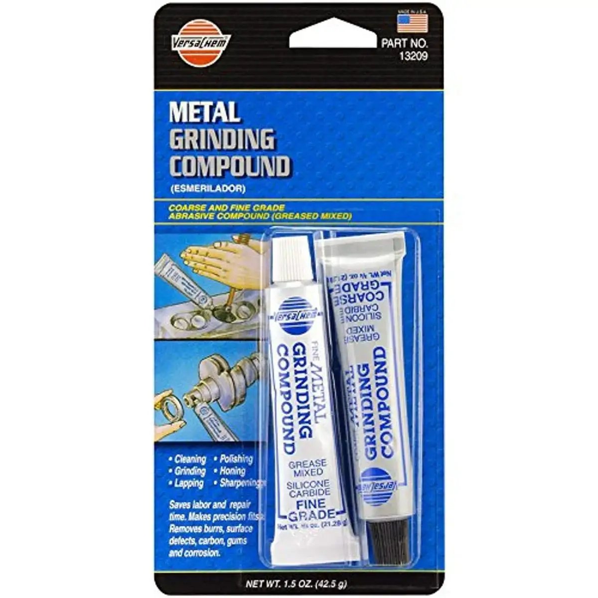 Metal Grinding Compound With Silicone Carbide For Lapping And Polishing Metal Surfaces Heavy Duty Pro Grade High Temp Grease Versachem 13209 1.5 Oz, showing two tubes in packaging.