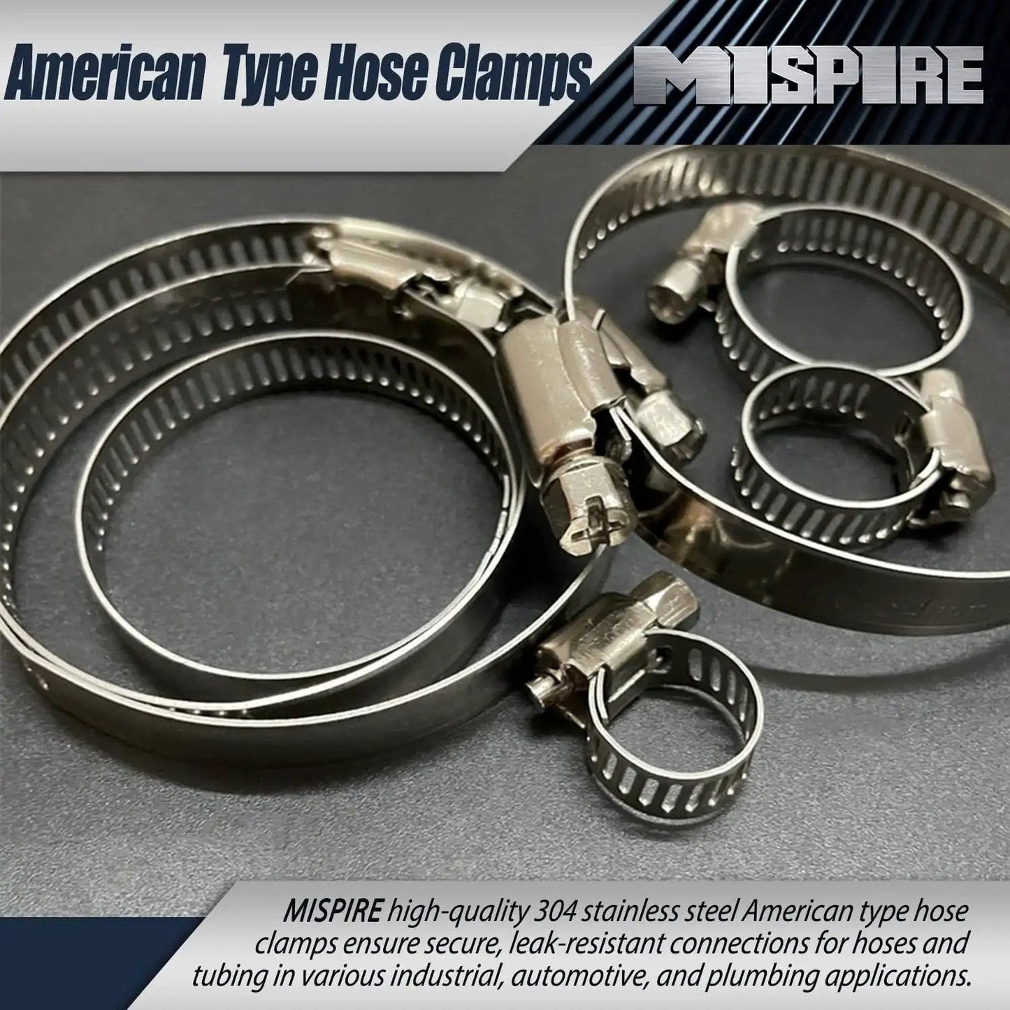 Stainless Steel Hose Clamps Set 6-12mm 25 Pieces Adjustable Perforated Worm Gear Clamps on display.