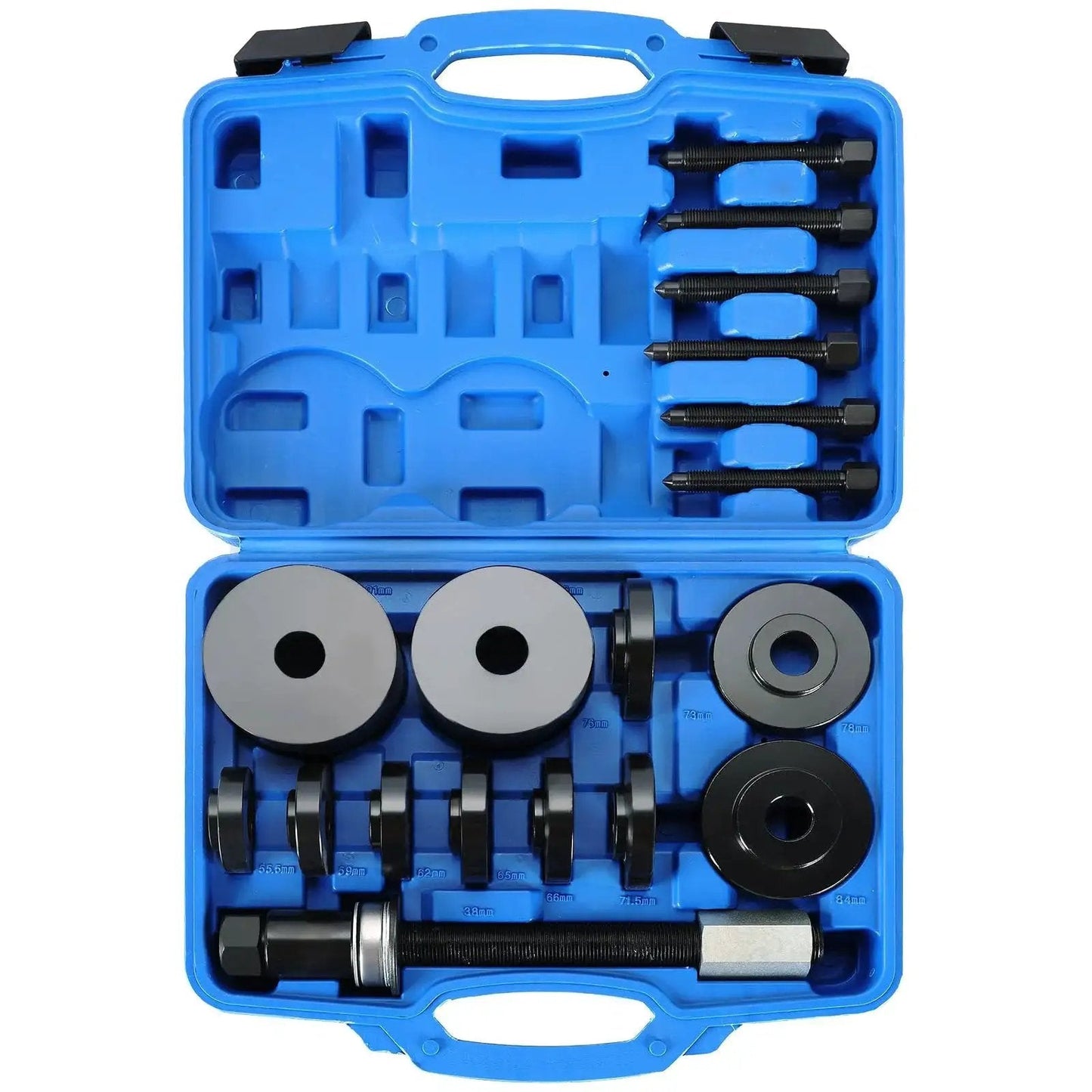 Front Wheel Drive Bearing Puller Set Universal Bearing Press Replacement Installer Removal Tool Kit with 19 pieces in blue case