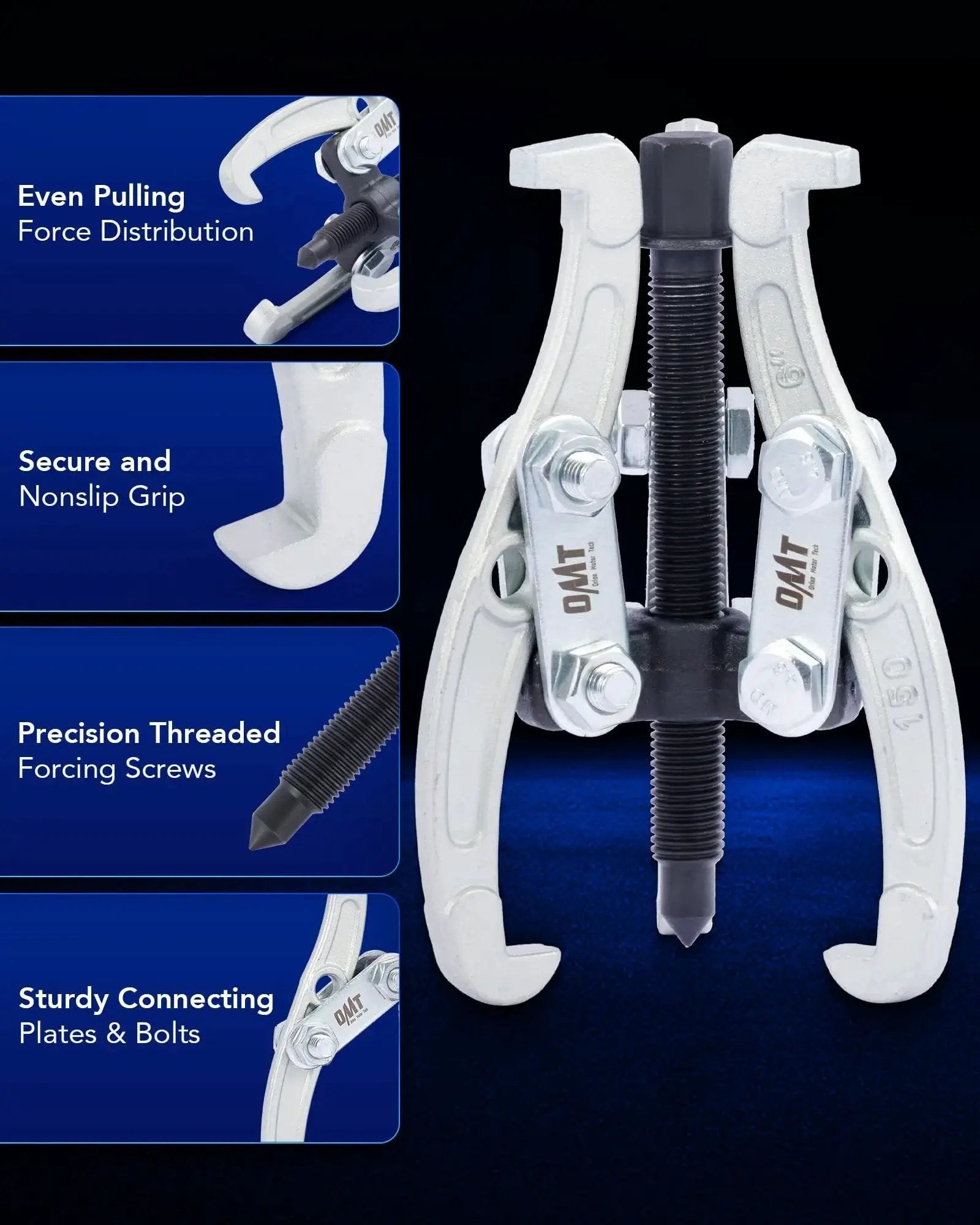 Three Jaw Gear And Bearing Puller Set With 3 Inch 4 Inch 6 Inch Sizes showing detailed design features and metal finish.