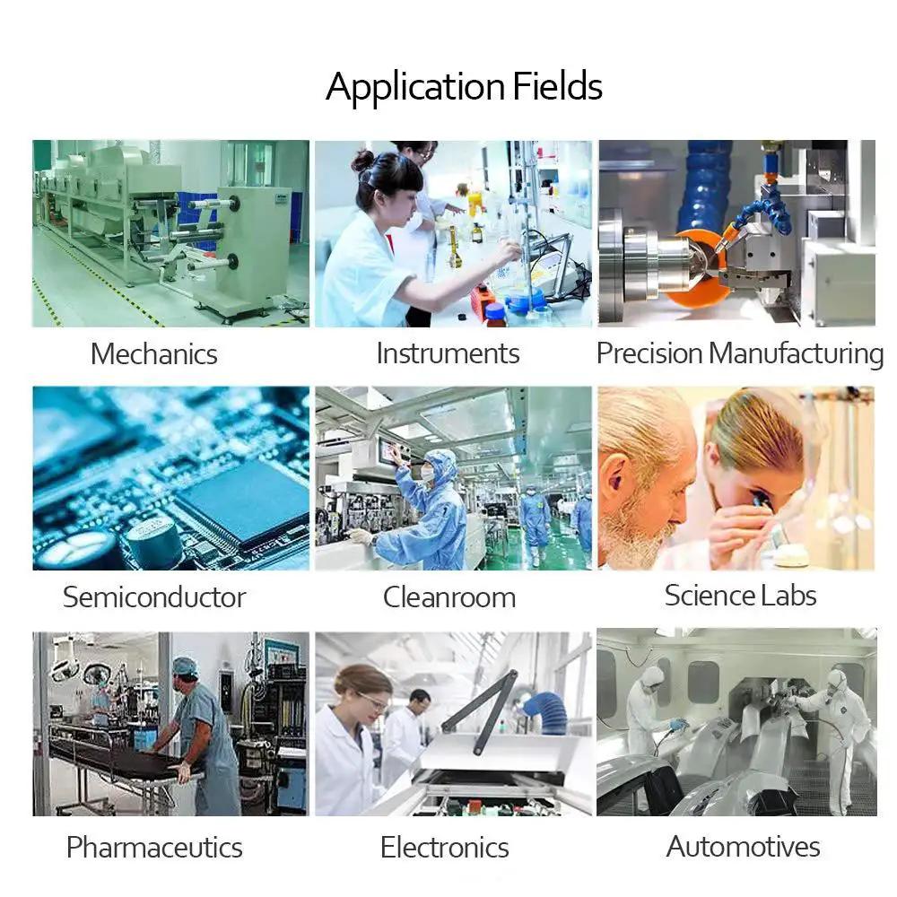 Application fields for Lint Free Cleanroom Wipes Nonwoven For Auto Paint Prep 9x9 Inch 300 Pcs 56 GSM in various industries.