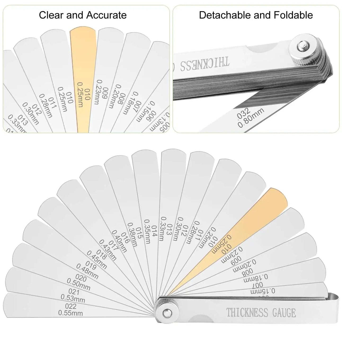 Stainless Steel Feeler Gauge Set With 32 Blades For Precise Valve And Spark Plug Gap Adjustment, Dual Metric And Imperial Readings