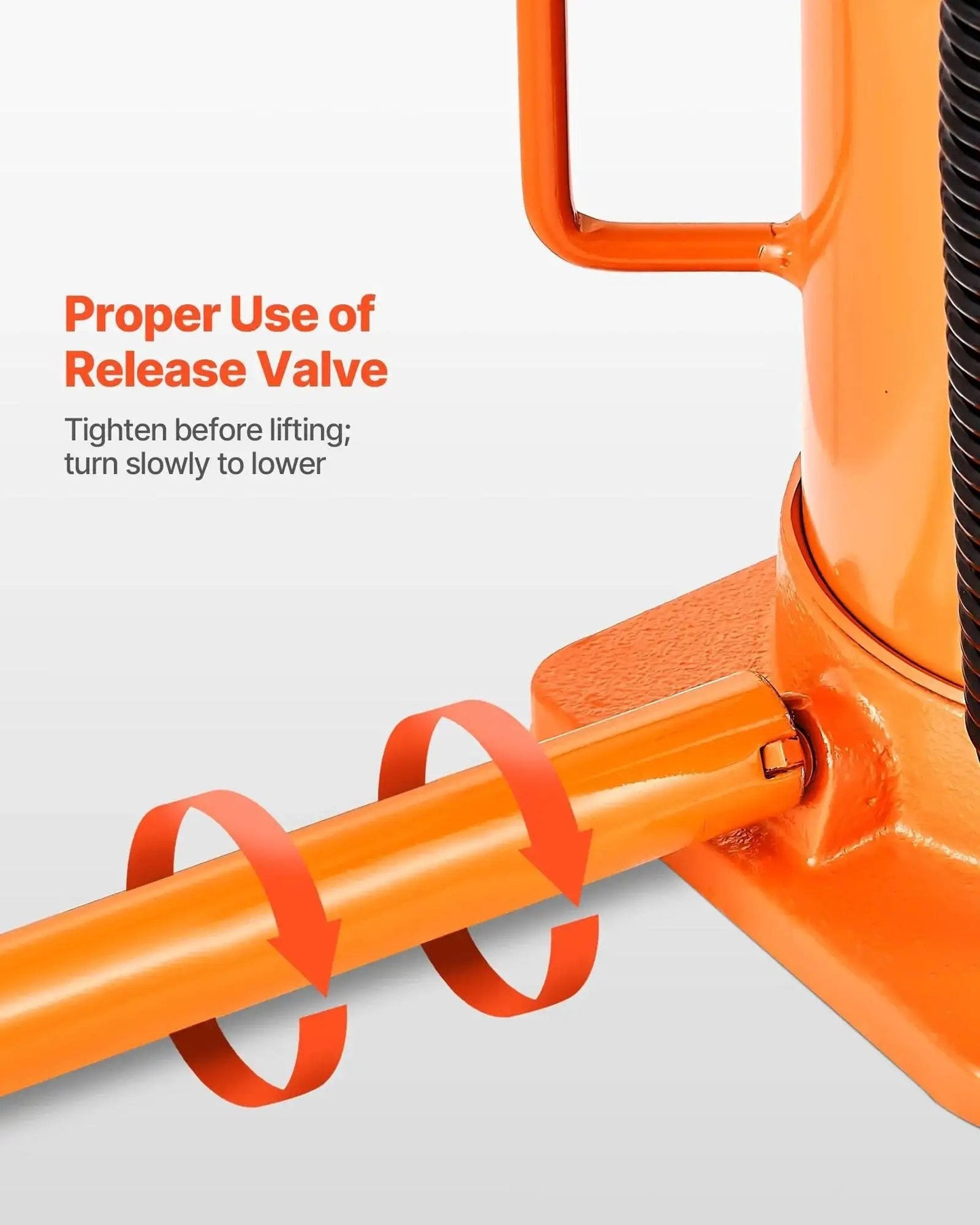 Close-up of 20 Ton Air Hydraulic Bottle Jack With Pneumatic And Manual Lift For Cars Trucks showing release valve usage guide.