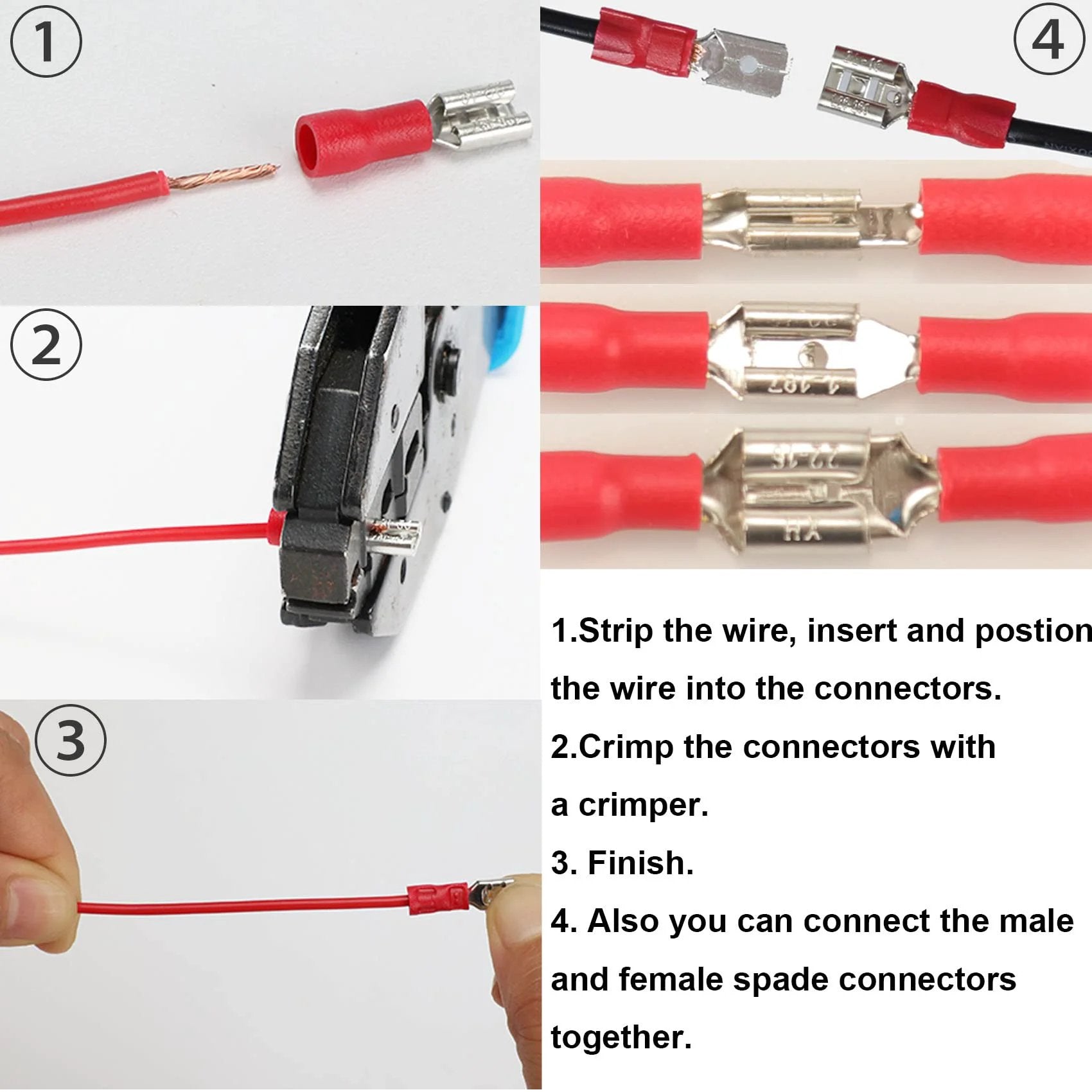 All In One 280Pcs Crimp Connectors Kit With 2.8mm 4.8mm 6.3mm Male And Female Spade Terminals, Wire Stripping and Crimping Guide