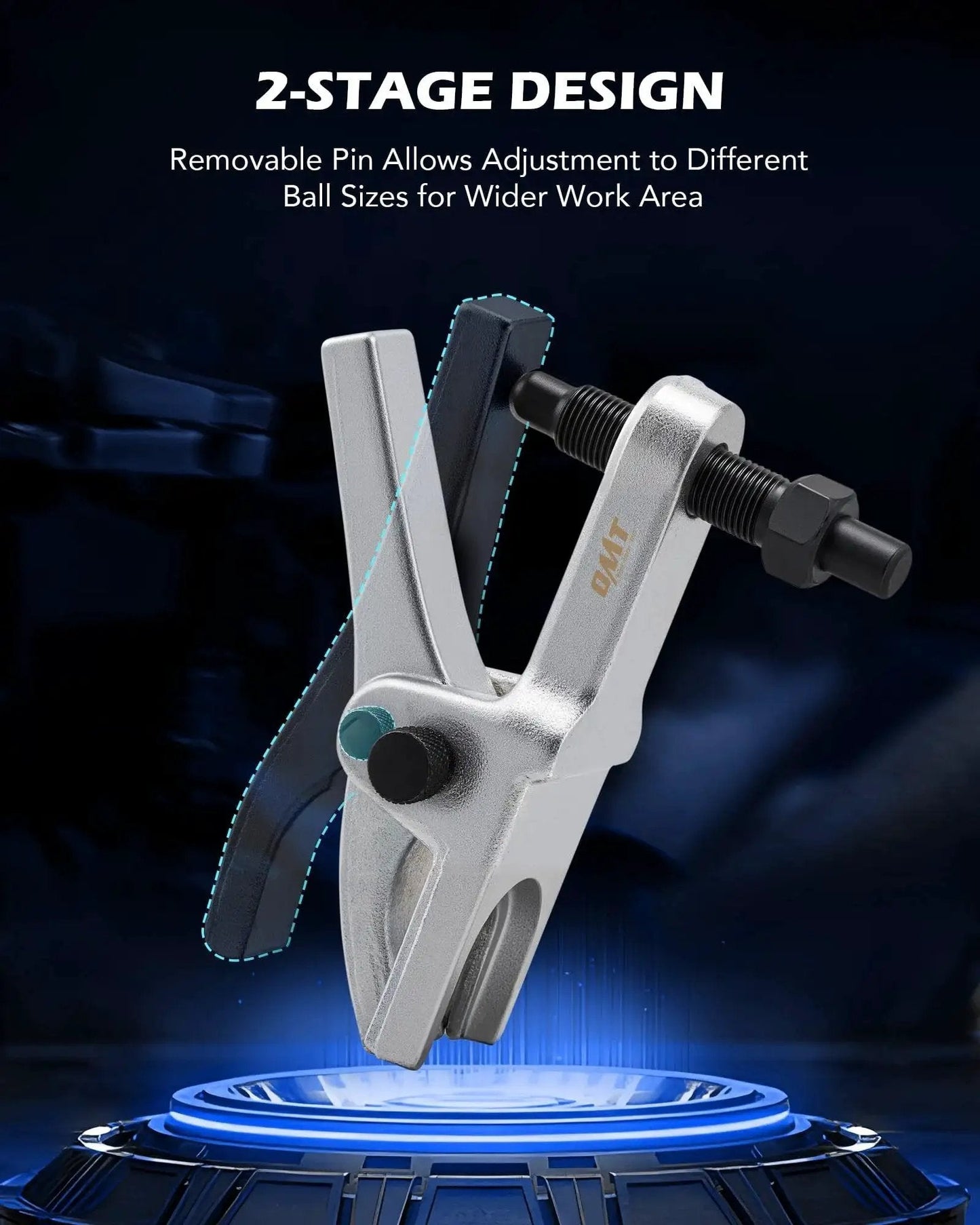 Close-up of silver scissor separator from Ball Joint Separator And Pitman Arm Puller Set For Front End Service 3 Piece
