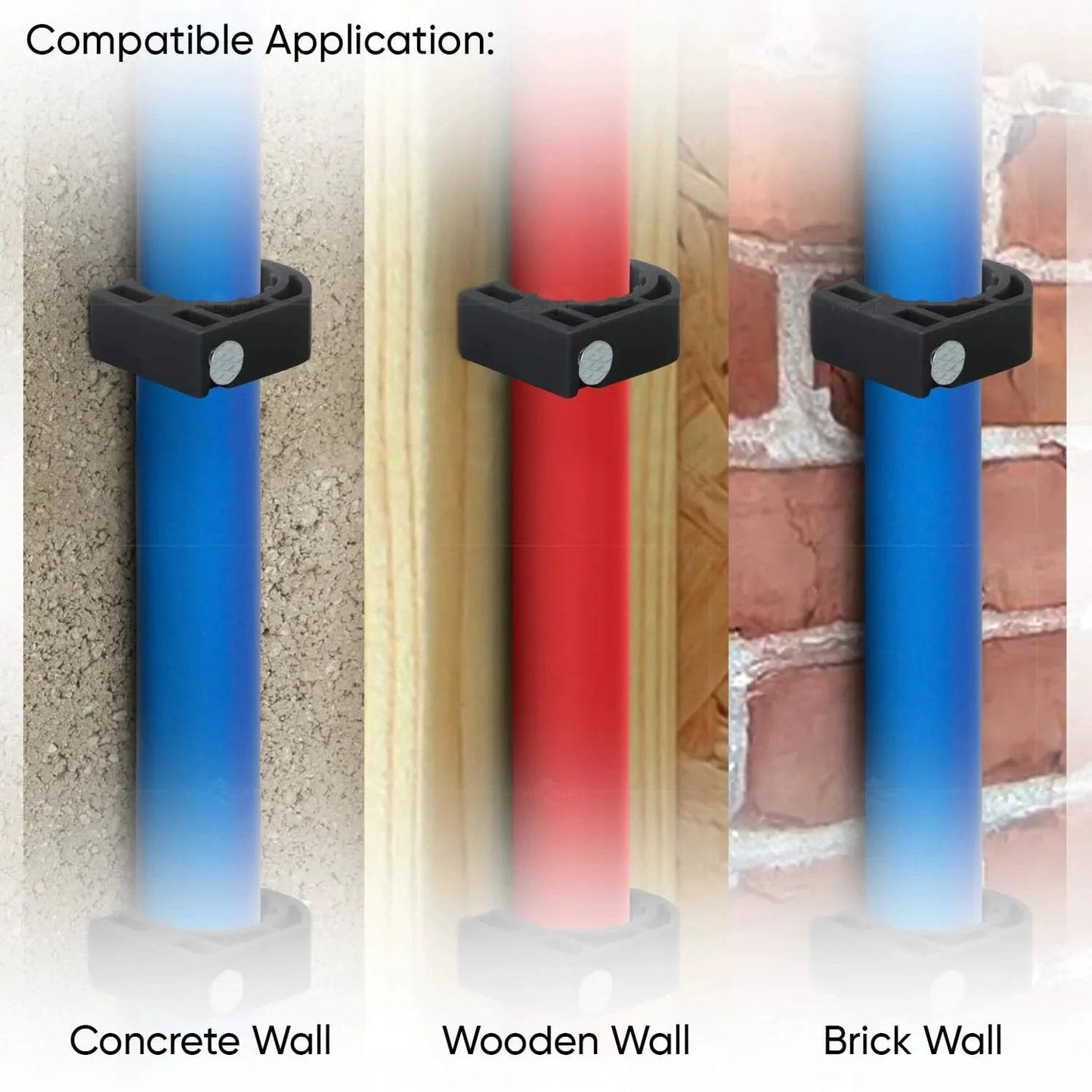 Half Clamp With Nail For PEX Tubing Support One Half Inch Black Durable Plastic Easy To Install with grip friction ring on various wall types