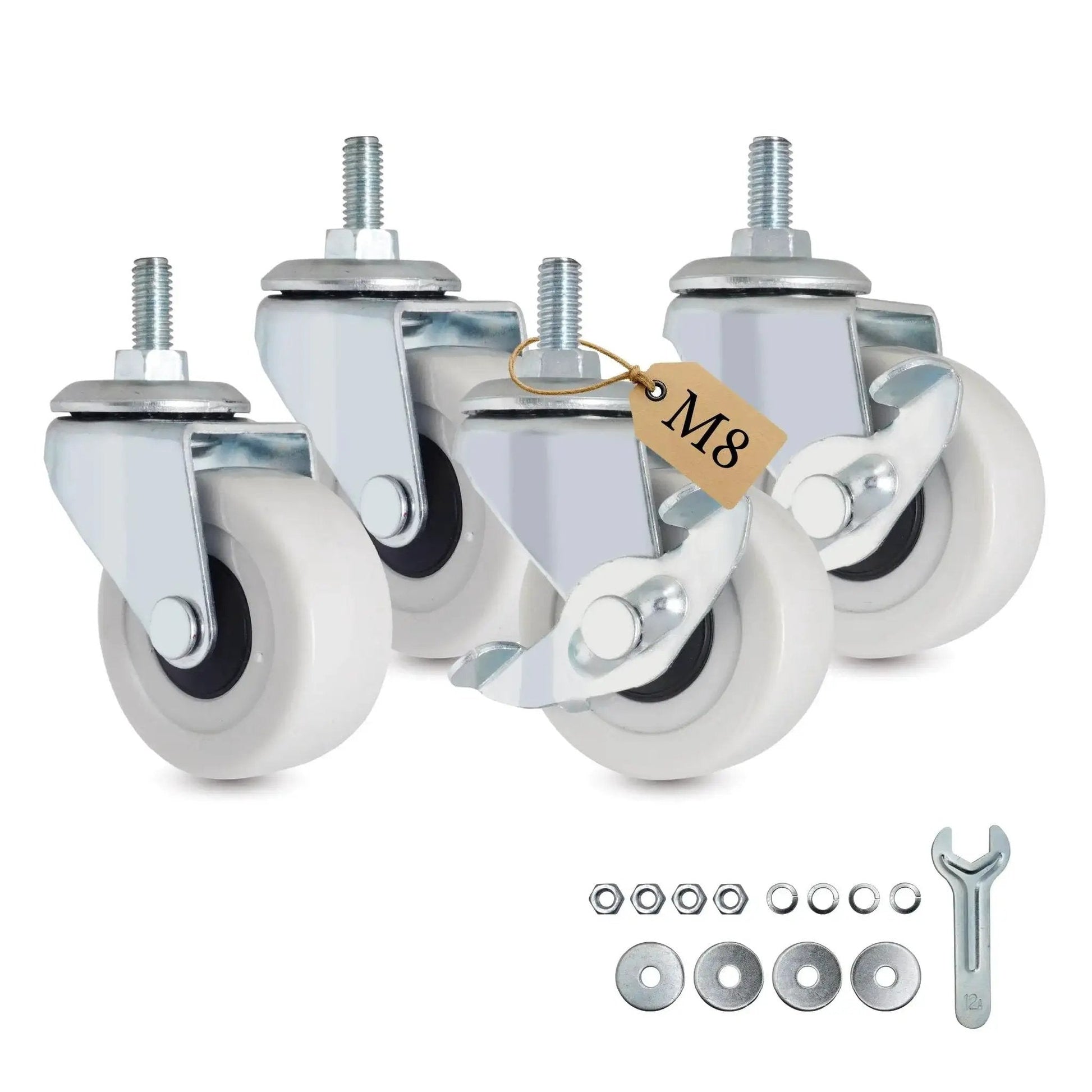 M8x15mm Threaded Stem Caster Wheels 2 Inch Heavy Duty Swivel Casters With Brakes Pack Of 4 For Standing Desks And Mobile TVs