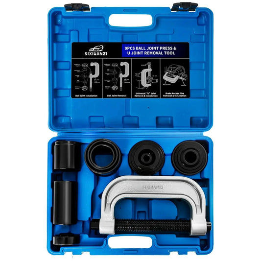 Ball Joint Press And U Joint Kit For Cars And Light Trucks 10 Piece Set in blue case with forged steel tools