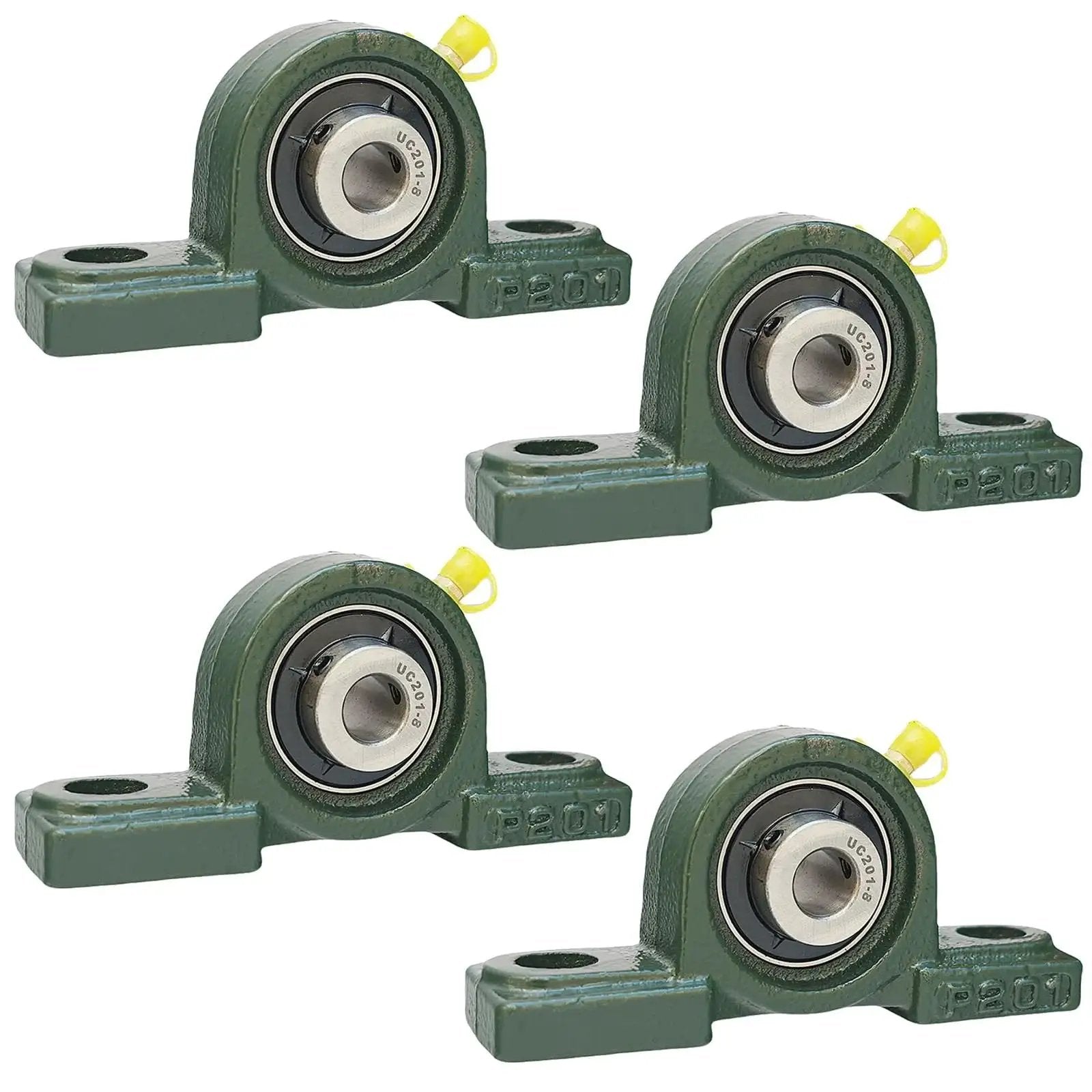 4 Pack UCP201-8 Pillow Block Mounted Ball Bearings With One Half Inch Bore, Solid Cast Iron Base, Self Aligning, Bearing Steel Construction