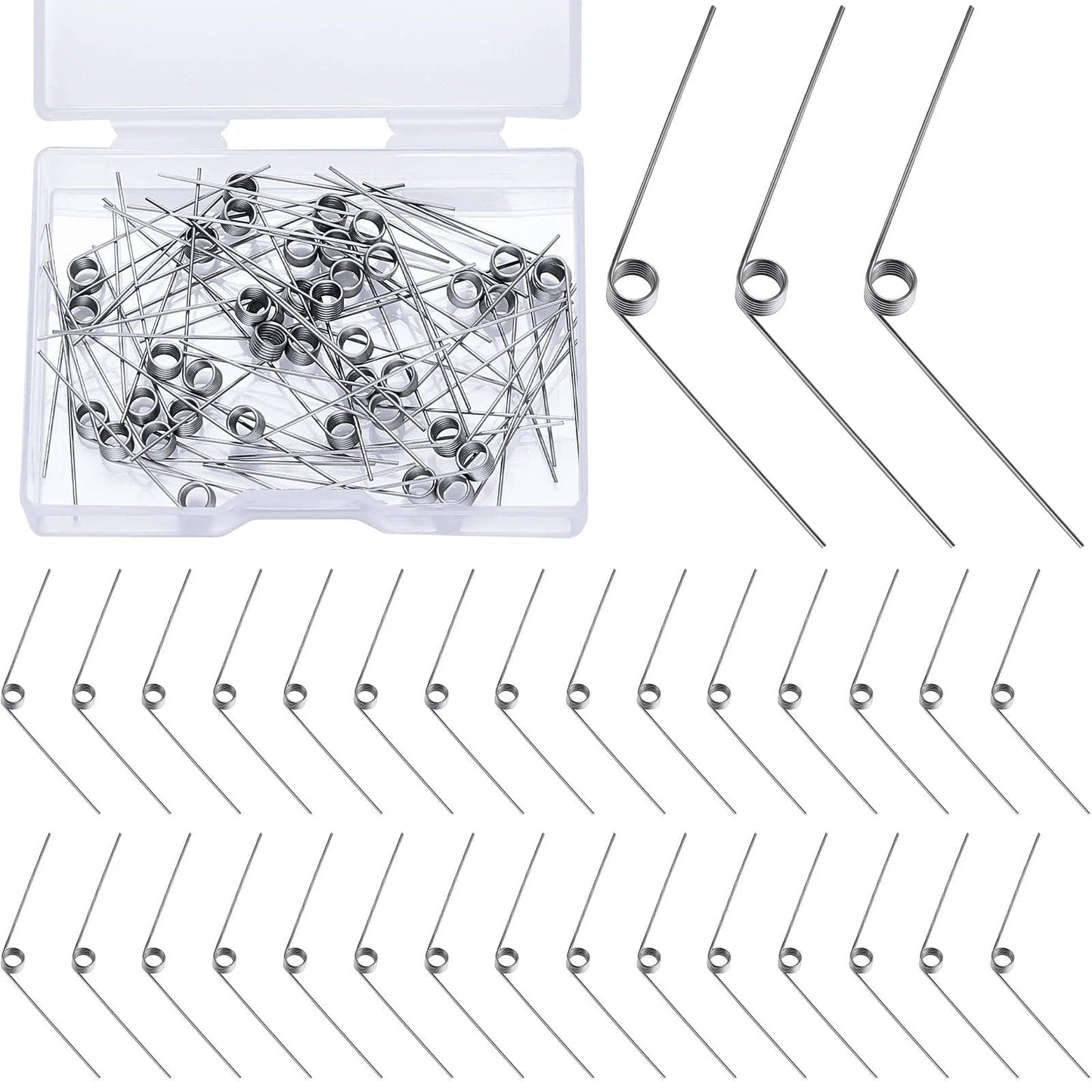 40 Piece Stainless Steel Torsion Spring Assortment 0.5 Mm Wire Diameter 4.5 Mm Outer Diameter 120 Degree Deflection With 30 Mm Leg Length For DIY Repair Woodworking Projects
