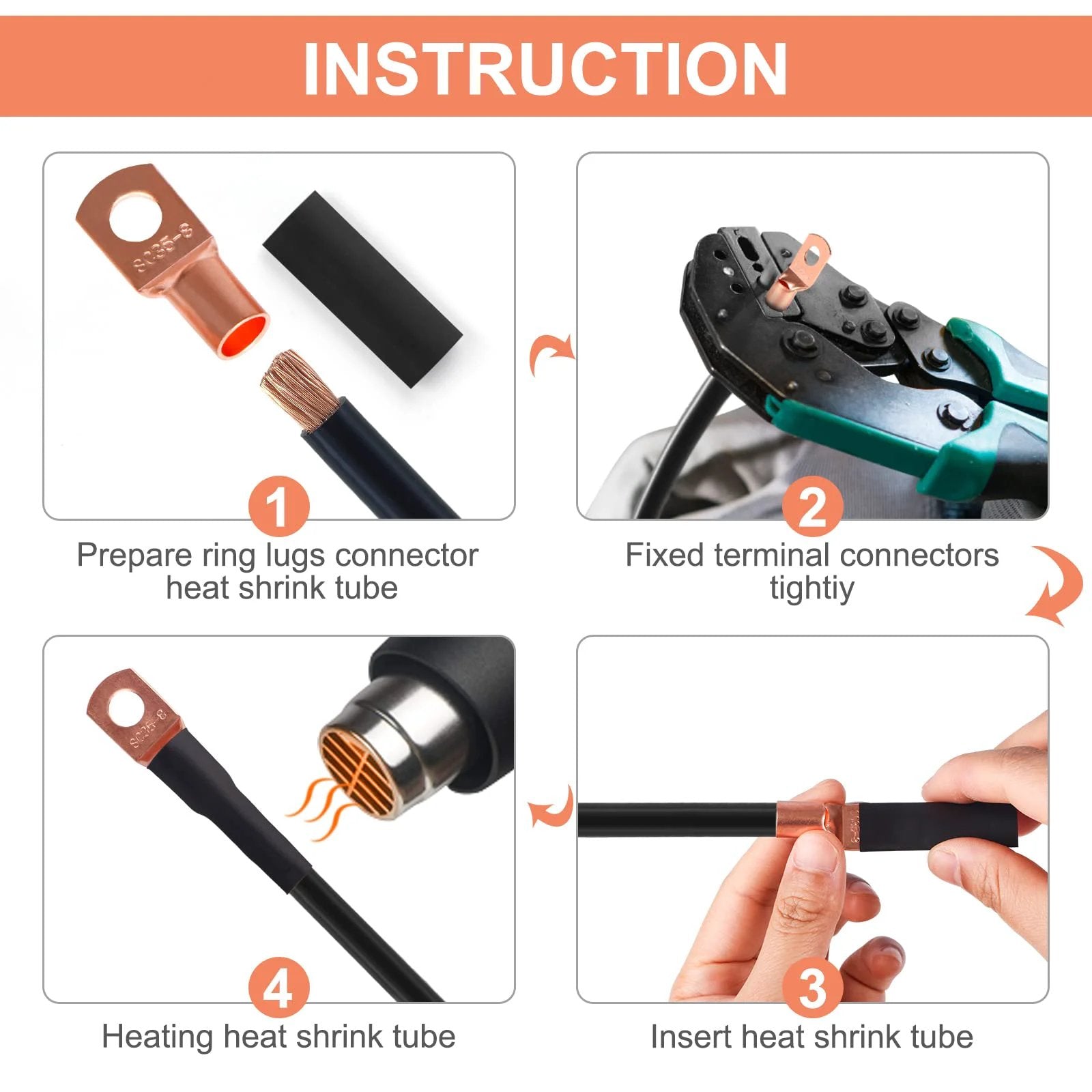 Must Have Copper Wire Lugs And Terminal Connectors Kit With Heat Shrink Tubing 130 Pcs instruction steps for installation