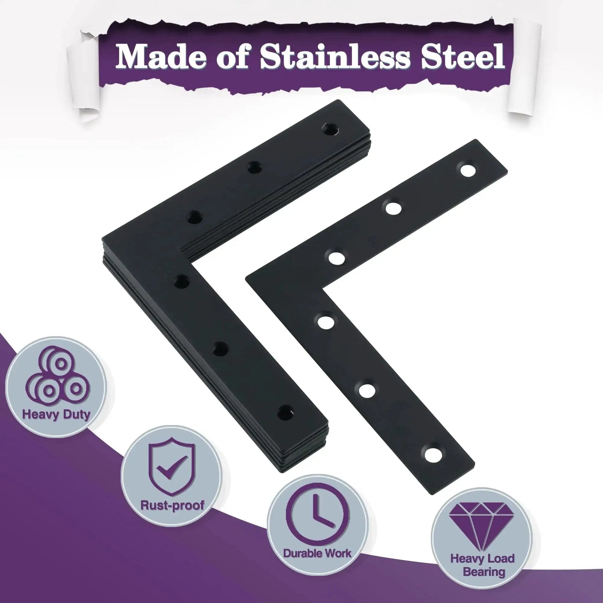 Flat L Brackets For Wood 120x120mm Stainless Steel Corner Braces Durable Matte Black Finish Ideal For Wood Frames Pack Of 8