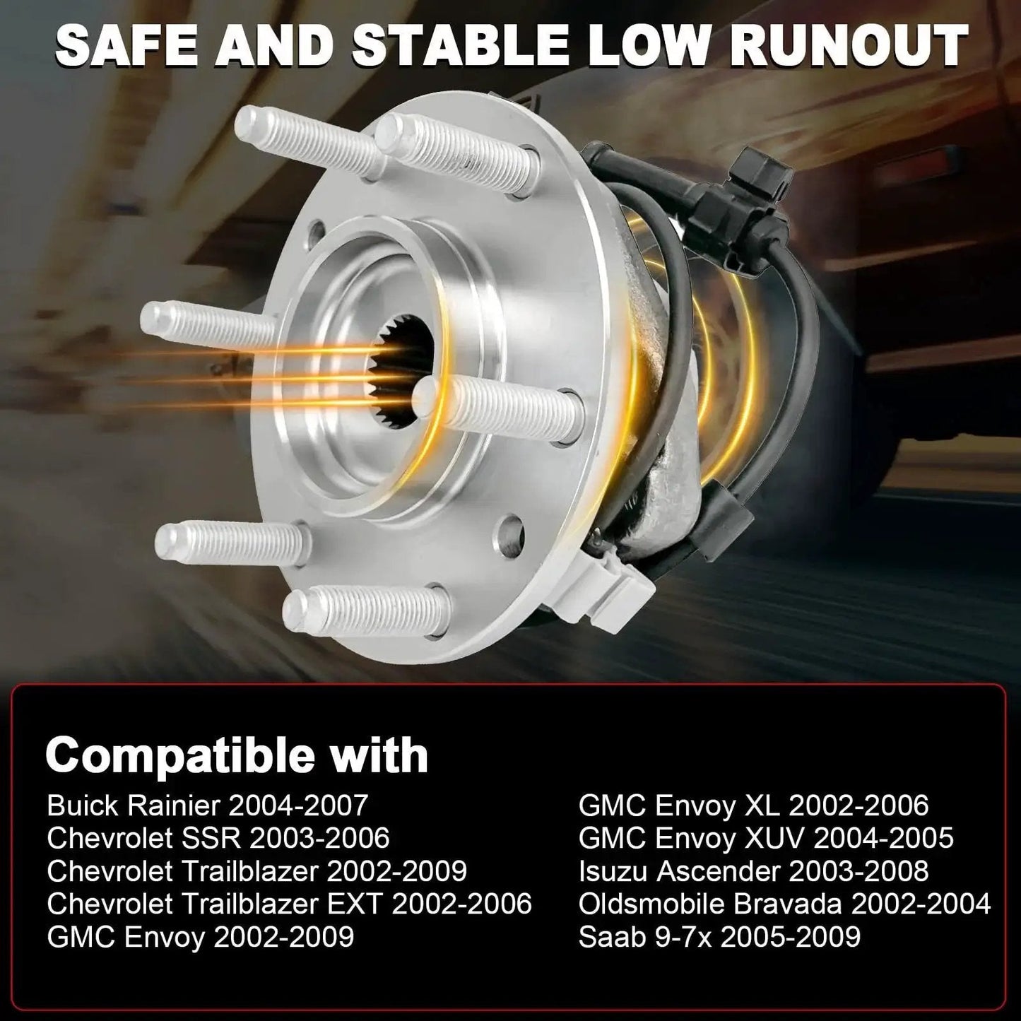 Pair 513188 Front Wheel Bearing Hub Assembly With ABS 6-Lug Drop-In Fit For Buick Rainier 04-07, Chevy Trailblazer Ext 03-06, GMC Envoy XL XUV 04-05, Isuzu Ascender 03-08, Saab 9-7X
