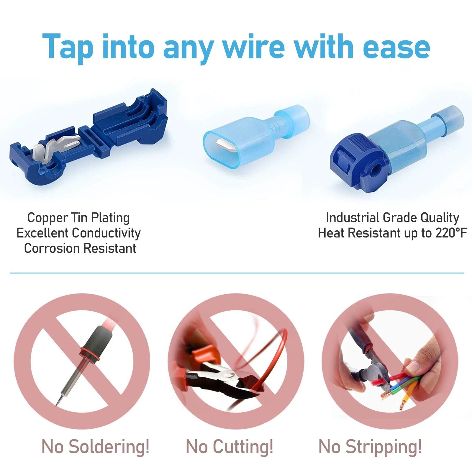 Self Stripping T Tap Wire Connectors 120 Pieces T Wire Quick Splice Connectors For Wiring With Storage Case Durable Copper