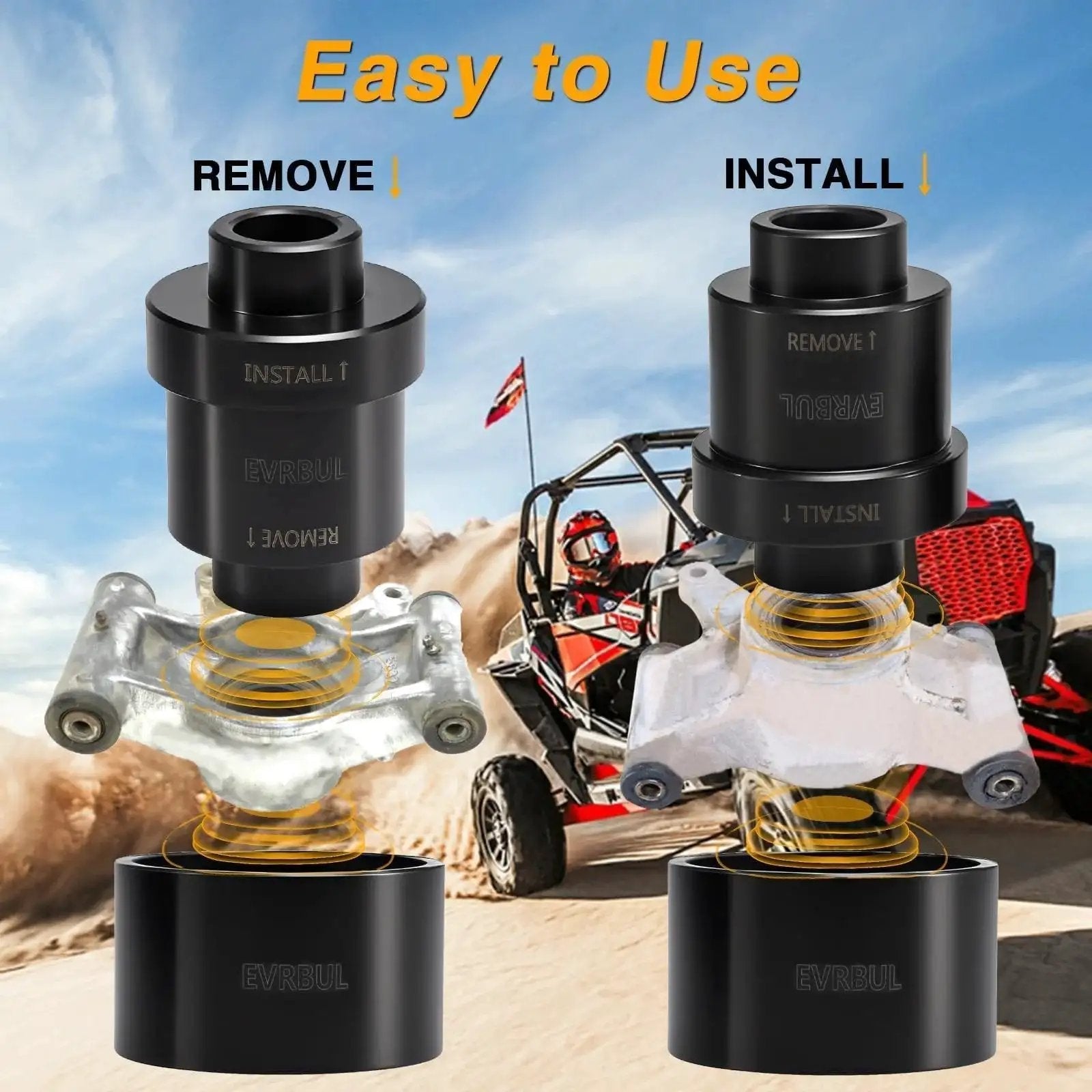 Premium High Carbon Steel Durable Wheel Bearing Install And Removal Press Tool Kit For RZR with 40mm bearings display