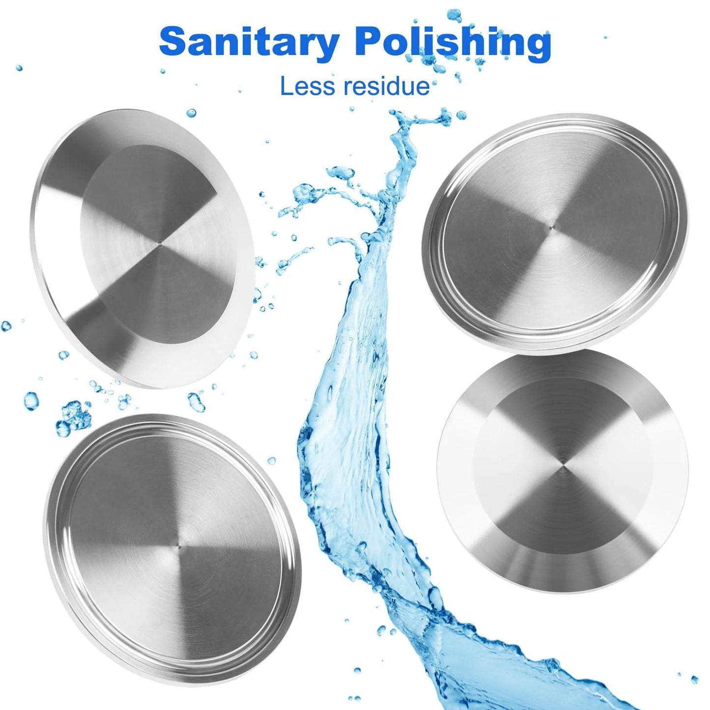 4 stainless steel 5 Pack 1.5 Inch End Caps For Tri Clamp Sanitary Fittings Made Of 304 Stainless Steel With Silicone Gasket, polished finish