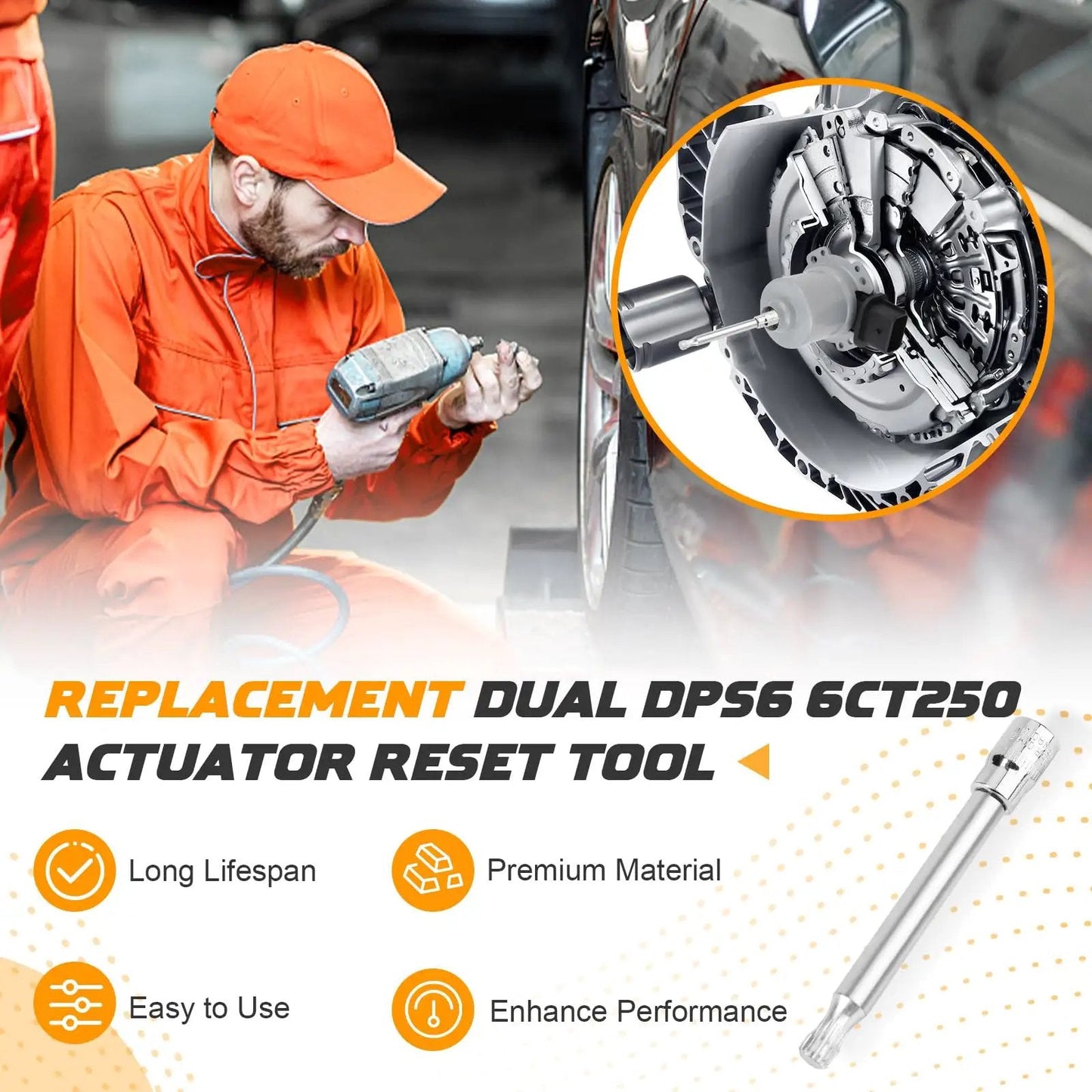 Mechanic using Dual Clutch Transmission Reset Tool For Ford Focus DPS6 6DCT250 DSG Unlatch Kit, close-up view of tool