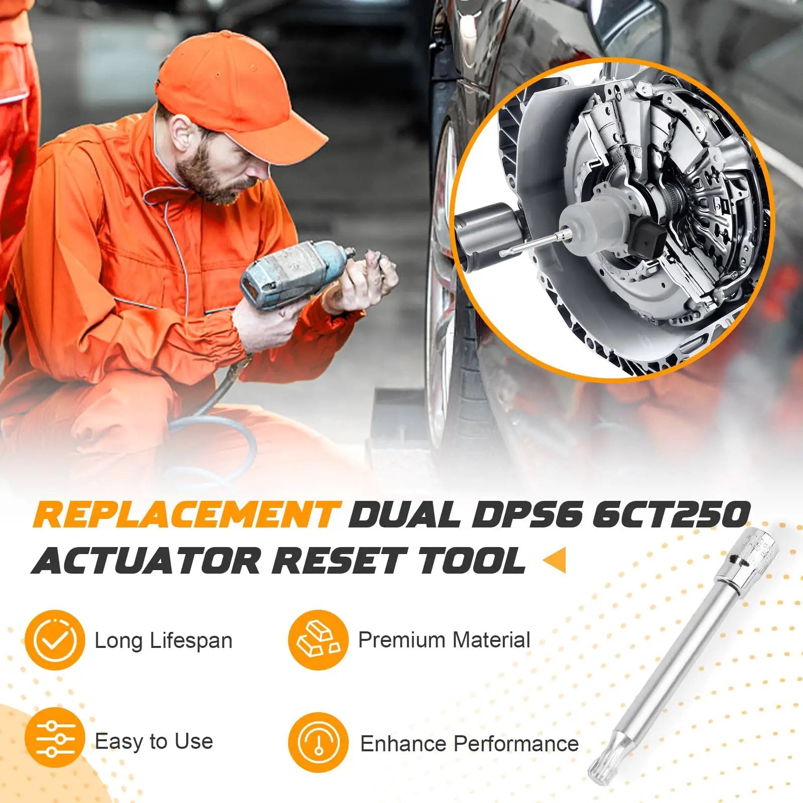 Mechanic using Dual Clutch Transmission Reset Tool For Ford Focus DPS6 6DCT250 DSG Unlatch Kit, close-up view of tool