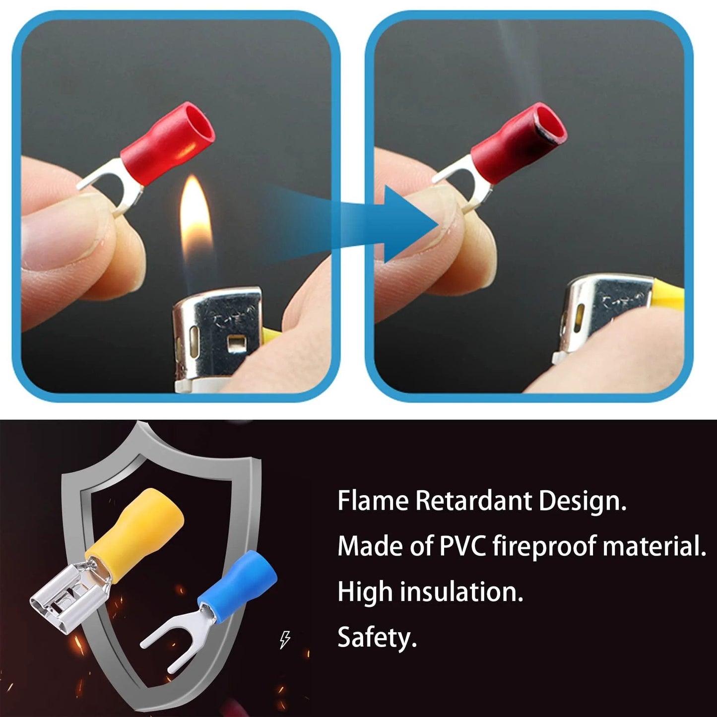 All In One 280Pcs Crimp Connectors Kit With 2.8mm 4.8mm 6.3mm Male And Female Spade Terminals 15 Types Electrical Connectors flame test