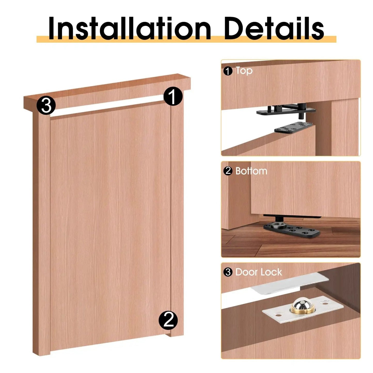 Hidden Pivot Door Hinge Kit Black 360 Degree Swing Hinges Heavy Duty 570 Lbs Load Bearing With Silent Operation installation view