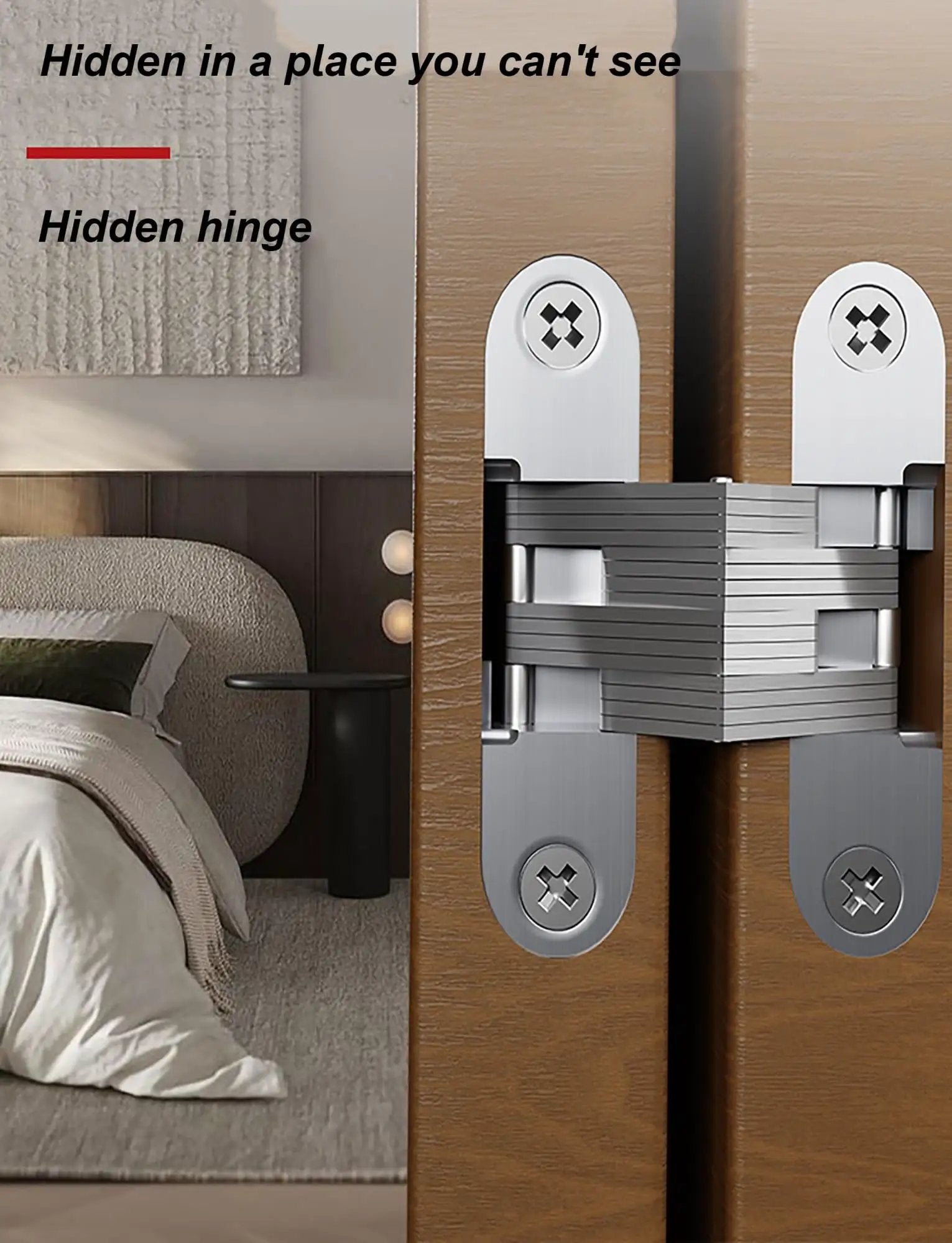 Close-up of installed Invisible Cabinet Hinges 2 Pack 180 Degree Cross Hinges for Kitchen Cabinets Zinc Alloy Concealed Door Hinge Set