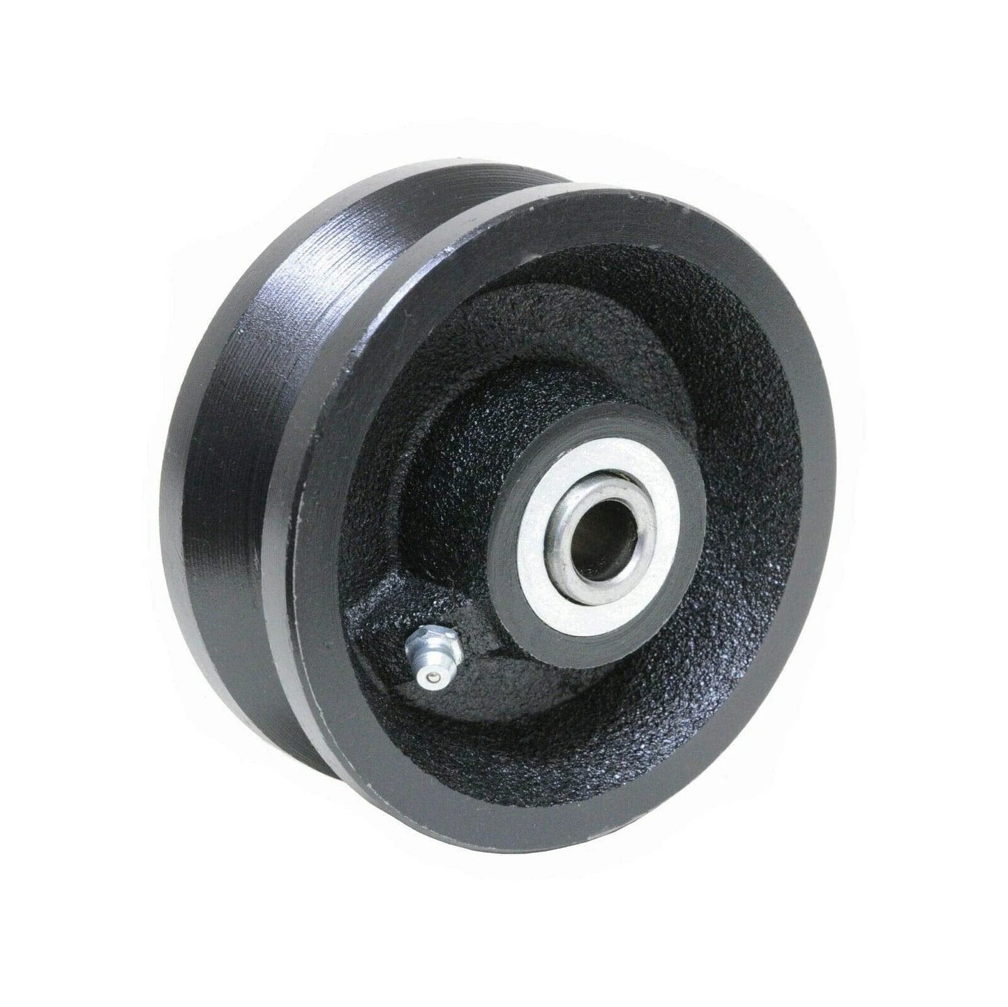 4 Inch V Groove Cast Iron Wheel Caster For Rolling And Sliding Gates Includes Axle Bolt And Nut Three Eighths Inch Axle Locking Nut Keeps Bolt In Place Heavy Duty Replacement Wheel For Gate Hardware