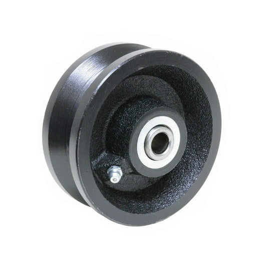4 Inch V Groove Cast Iron Wheel Caster For Rolling And Sliding Gates Includes Axle Bolt And Nut Three Eighths Inch Axle Locking Nut Keeps Bolt In Place Heavy Duty Replacement Wheel For Gate Hardware