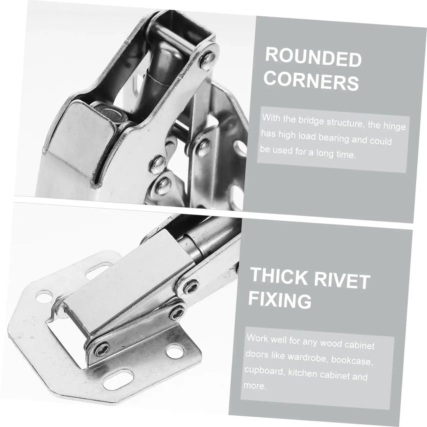 Heavy Duty 2 Pack Silver Cabinet Hinges For Kitchen Cupboards And Wardrobes Thickened Bridge Design With High Load Bearing Capacity