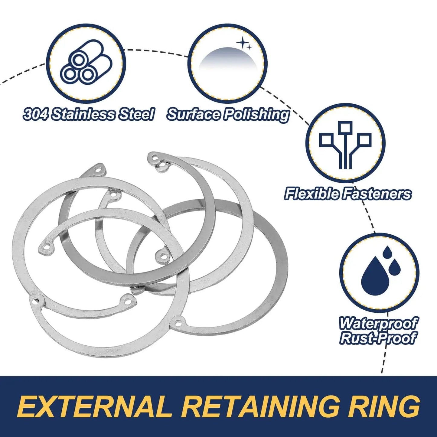60mm ID Internal Retaining Rings 5 Pcs E Clip Circlip Snap Ring Set From 304 Stainless Steel for automotive valves bearings.