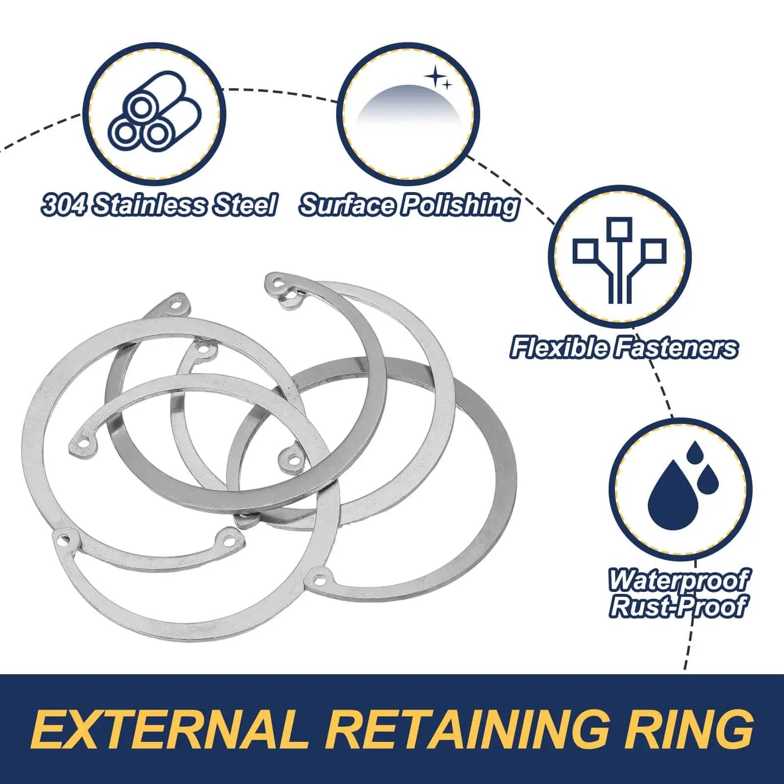 60mm ID Internal Retaining Rings 5 Pcs E Clip Circlip Snap Ring Set From 304 Stainless Steel for automotive valves bearings.