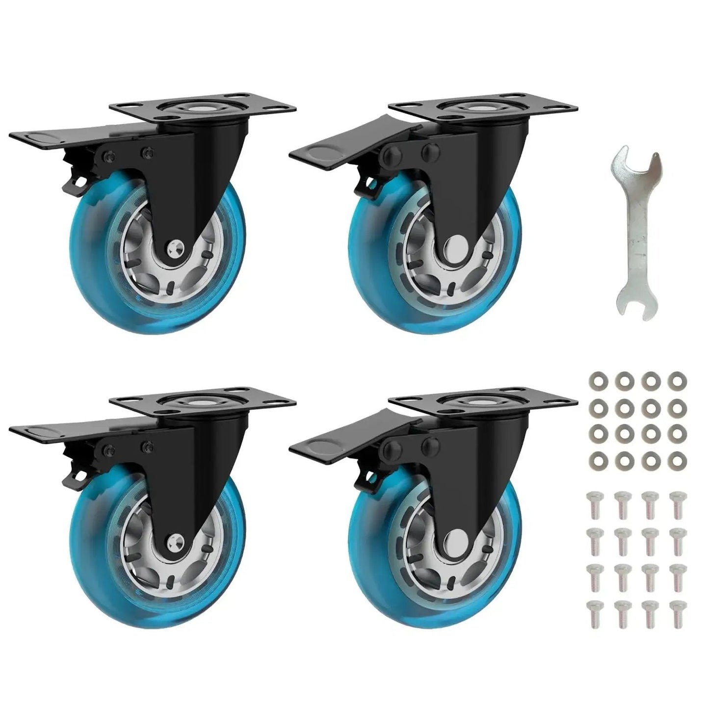 2 Inch Plate Caster Wheels Set Of 4 Heavy Duty With Brakes Up To 800 Lbs No Noise Polyurethane Castors 360 Degree Swivel