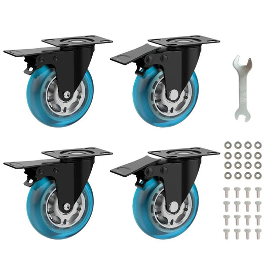 2 Inch Plate Caster Wheels Set Of 4 Heavy Duty With Brakes Up To 800 Lbs No Noise Polyurethane Castors 360 Degree Swivel