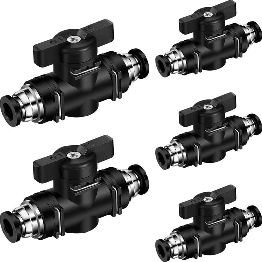 Five Pack Push To Connect Pneumatic Ball Valves One Quarter Inch OD Quick Connect Air Fittings PVC Air Line Hose Fittings Built Tough With Durable Plastic Copper For Easy DIY Pneumatic Projects