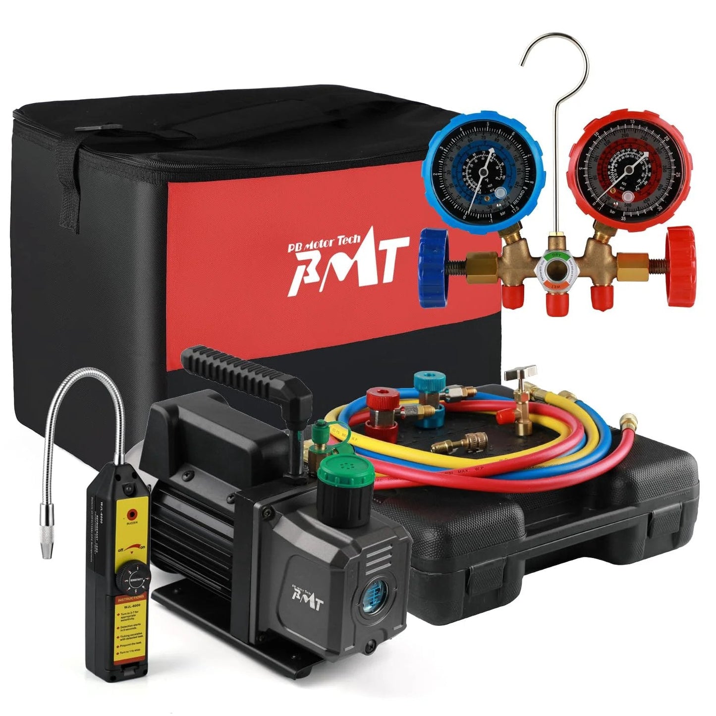 High Performance 4.5 CFM Vacuum Pump Kit 1/3 HP with 3 Way AC Manifold Gauge for R134a R12 R22 R502 Automotive AC Service