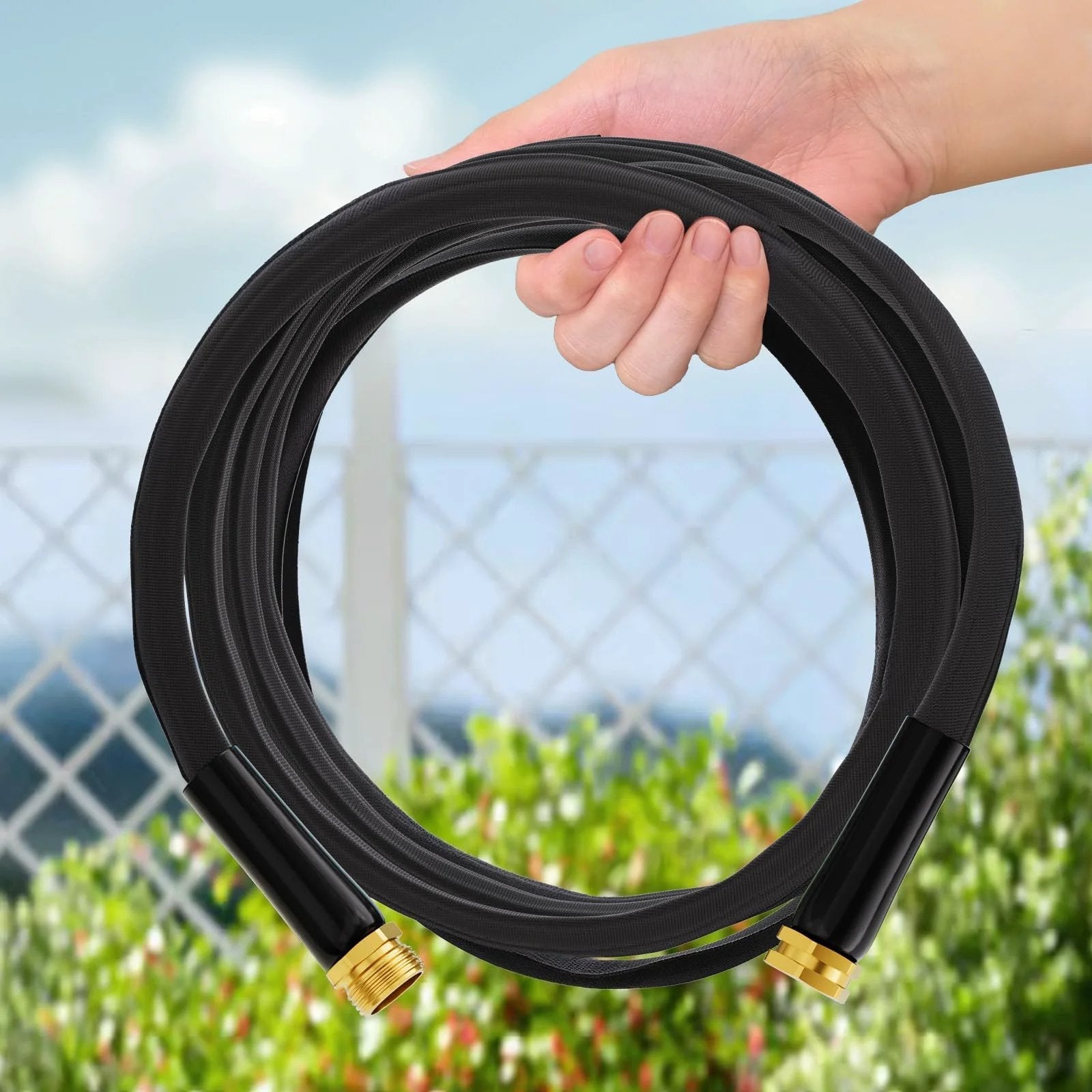 Non-Expandable 50 Ft Garden Hose Lightweight Ultra Flexible Water Hose With Burst Resistance shown coiled in hand