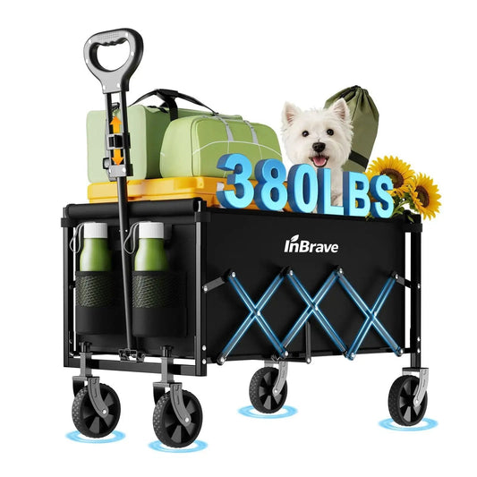 Collapsible Wagon Cart With All Terrain Wheels Foldable Beach Grocery Cart 380 Lb Heavy Duty Load Capacity carrying luggage and dog