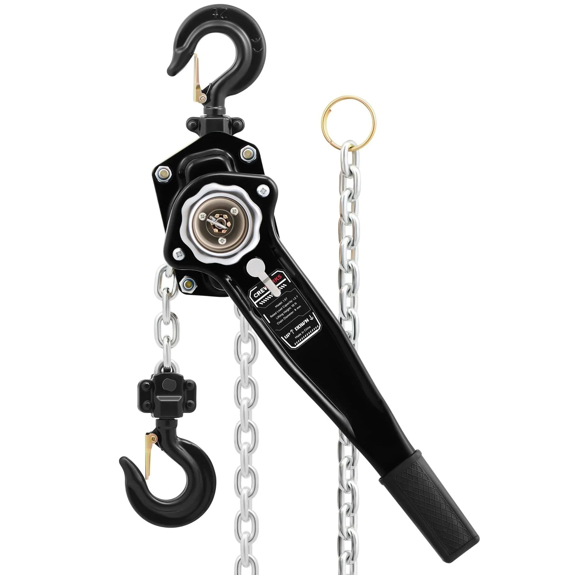 Lever Chain Hoist One And One Half Ton Capacity 3300 Lb Manual Chain Hoist With Ten Ft Lift G80 Galvanized Chain And Swivel Hooks