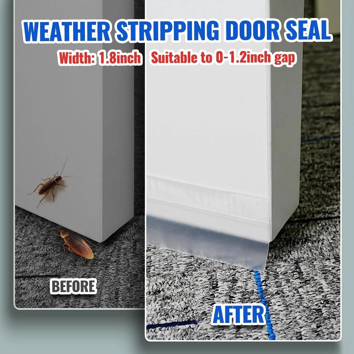 Weather Stripping Door Draft Stopper and Shower Door Seal Strip for Windows and Bathrooms, 33 Feet Long, 1.8 Inches Wide installed on door.