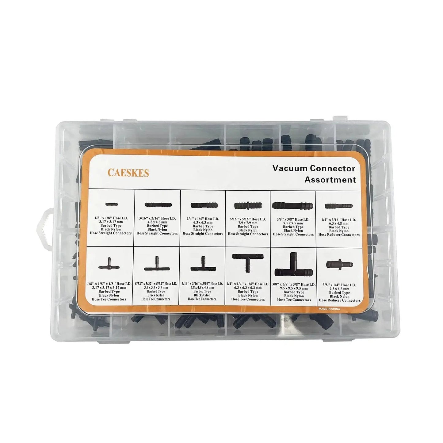 Vacuum Connector Assortment Kit For Automotive Vacuum Tubing Connectors Including Straight Reducer And Tee Connectors In Black Nylon