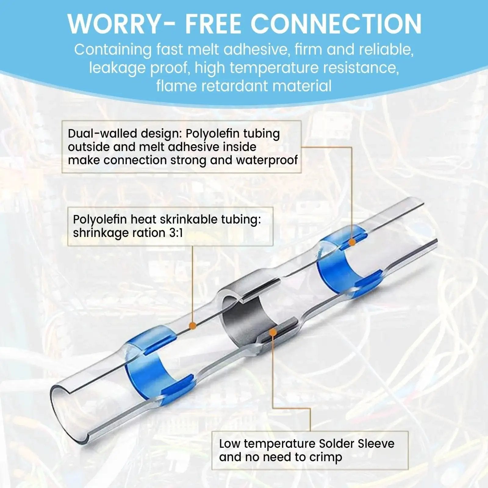 Heat Shrink Self Soldering Butt Connector Kit 455 Pieces 26 10 AWG Waterproof Solder Seal Wire Connectors close-up